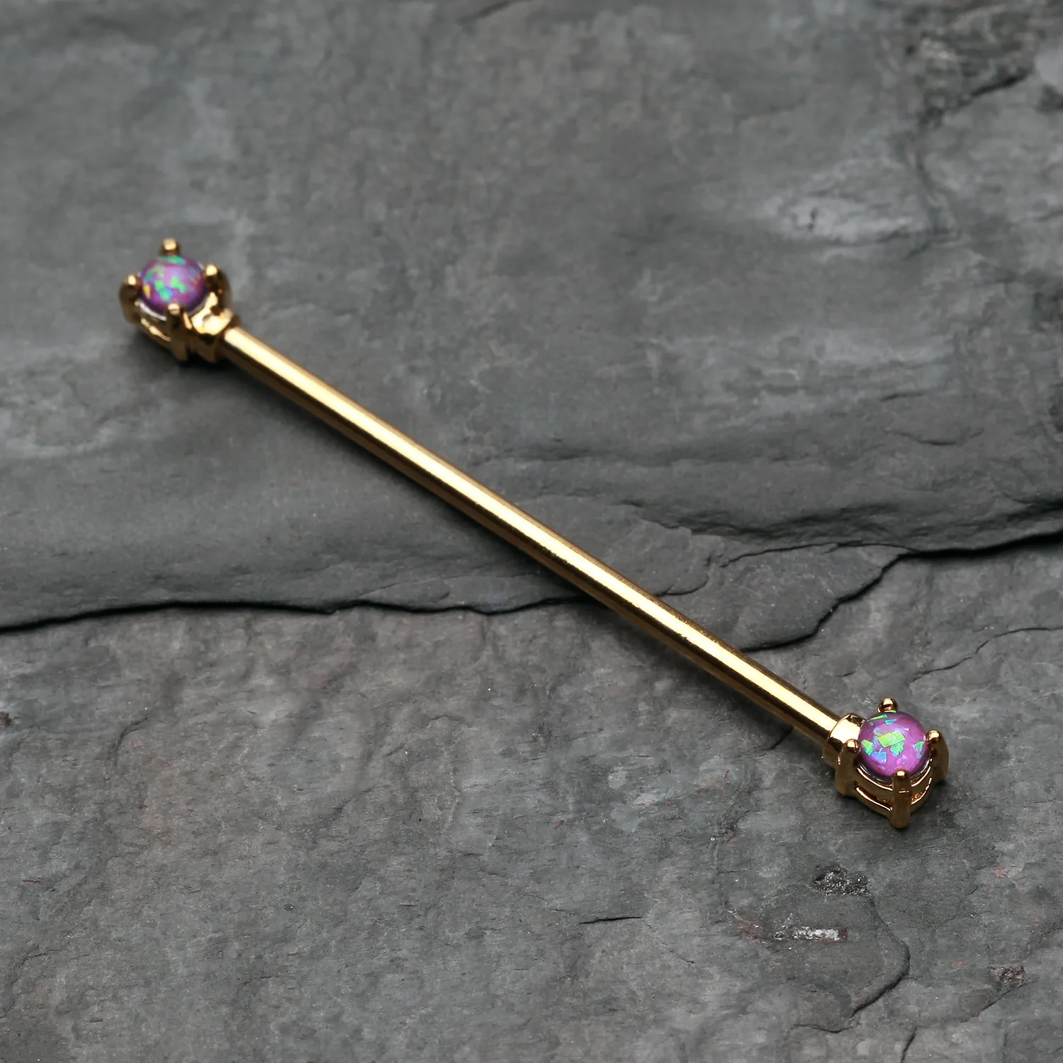 Golden Opal Sparkle Prong Industrial Barbell - Image 2