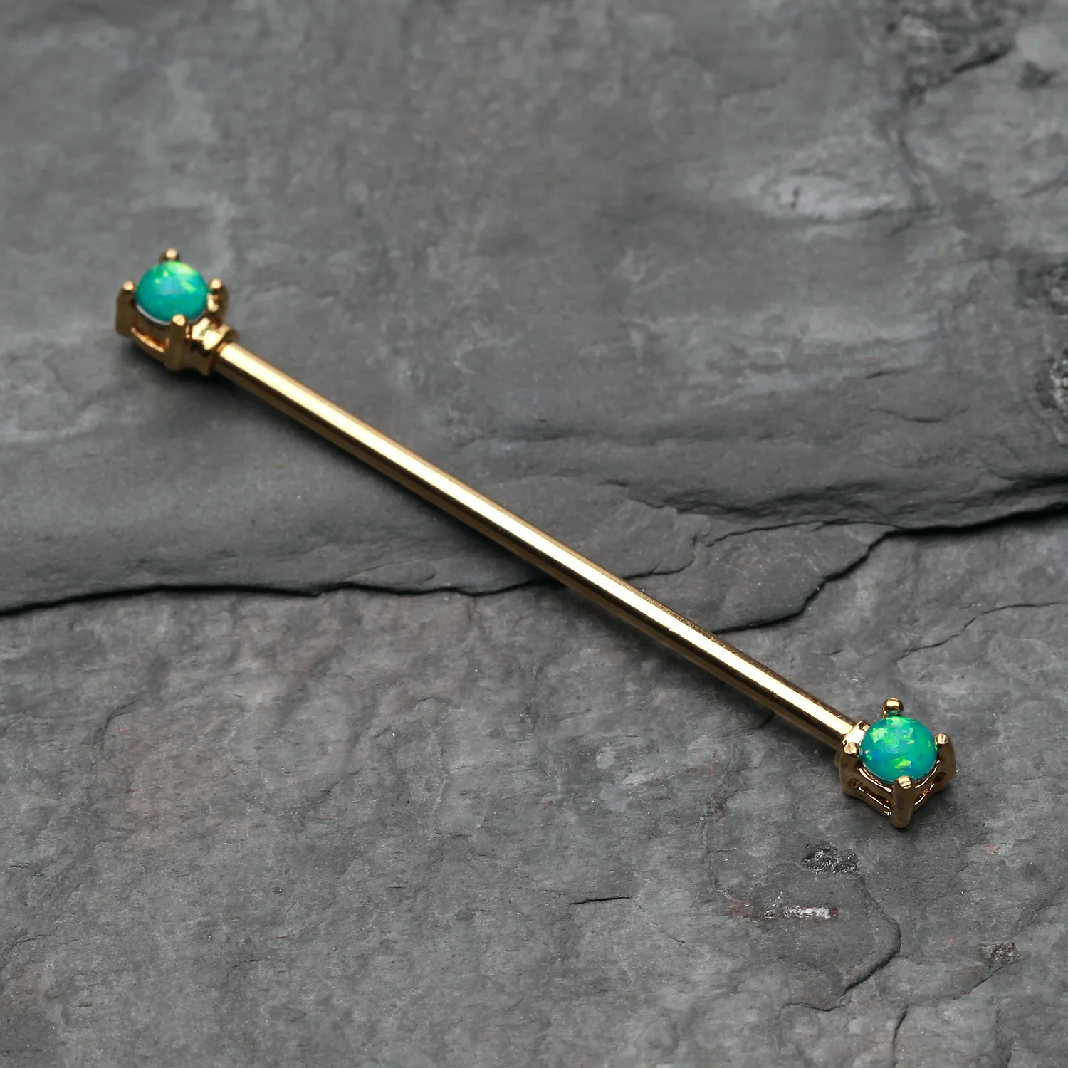 Golden Opal Sparkle Prong Industrial Barbell - Image 2