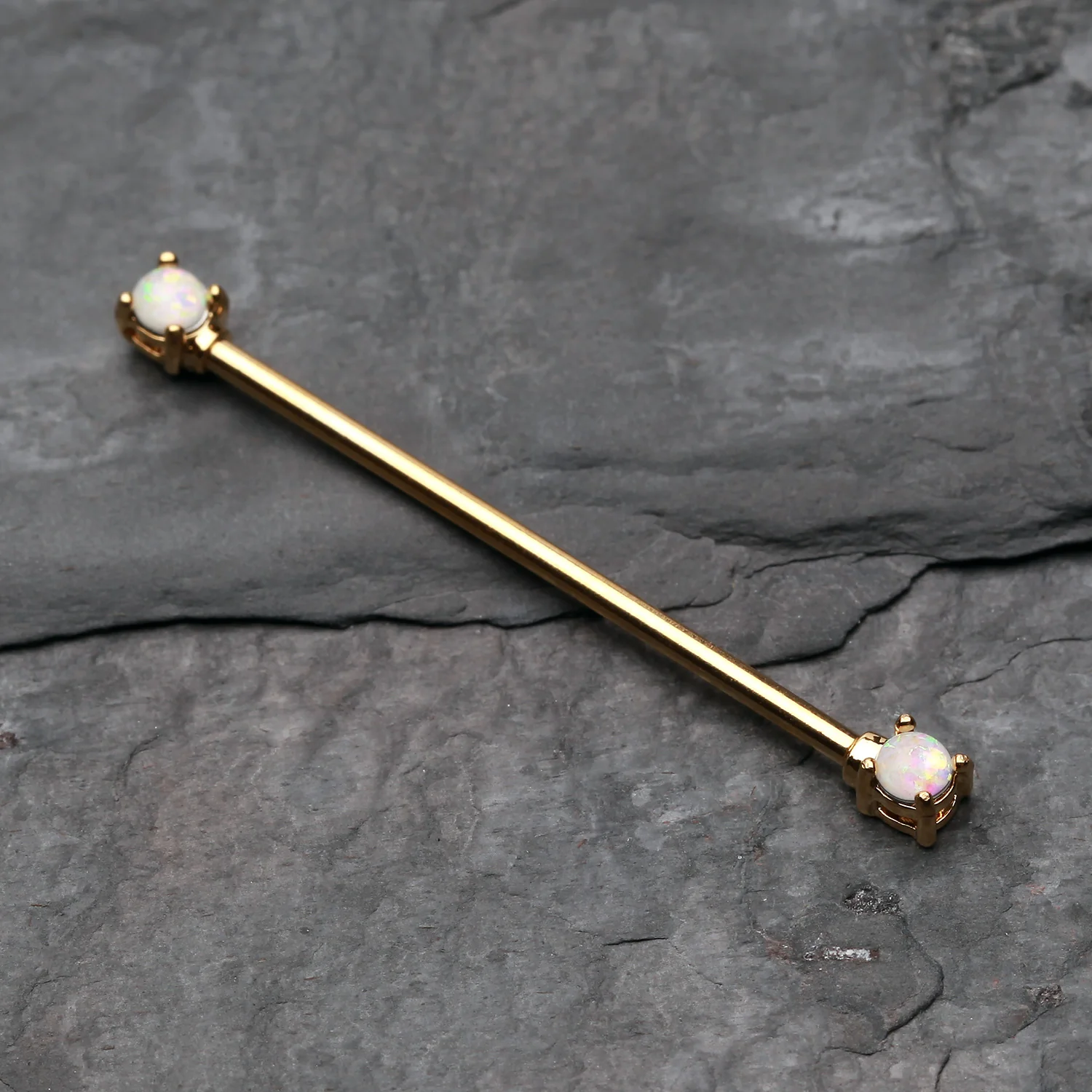 Golden Opal Sparkle Prong Industrial Barbell - Image 2