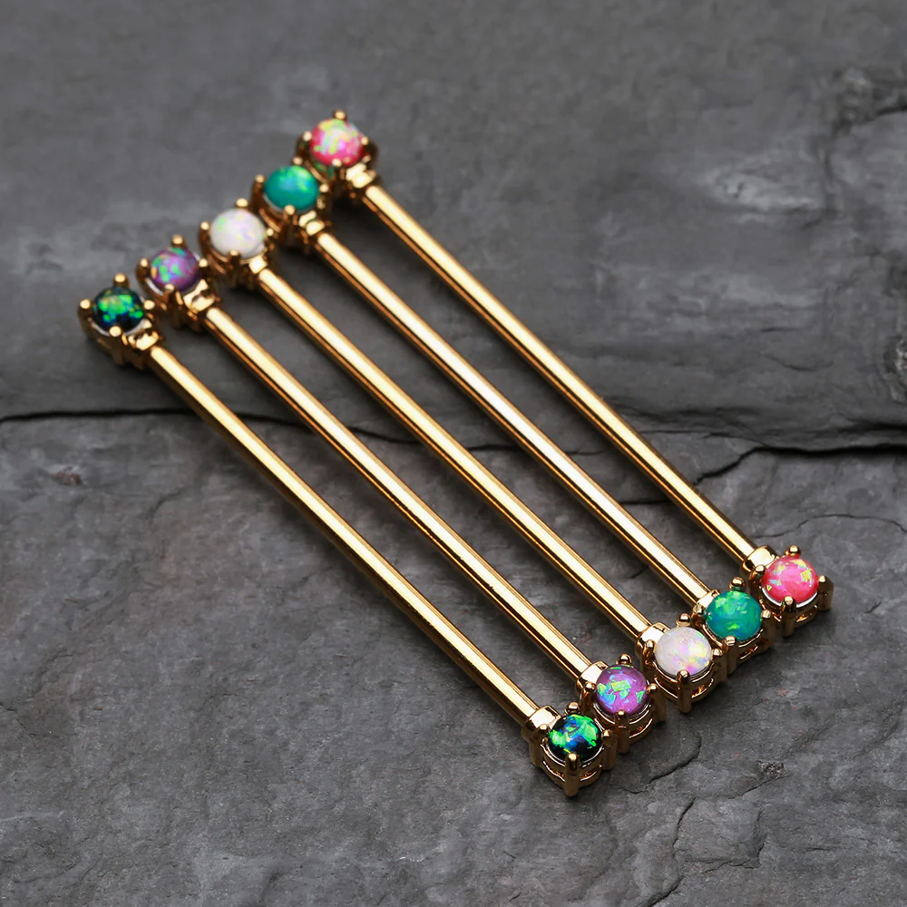 Golden Opal Sparkle Prong Industrial Barbell - Image 3