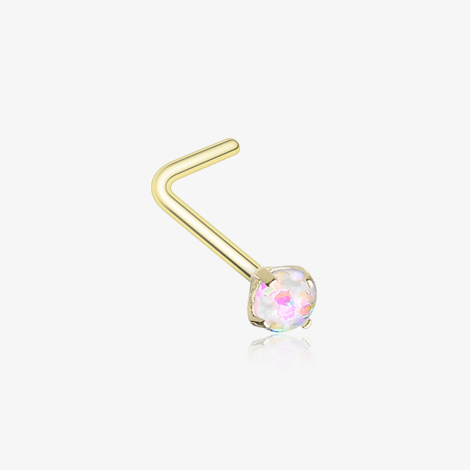 Golden Opal Sparkle Prong Set L-Shaped Nose Ring