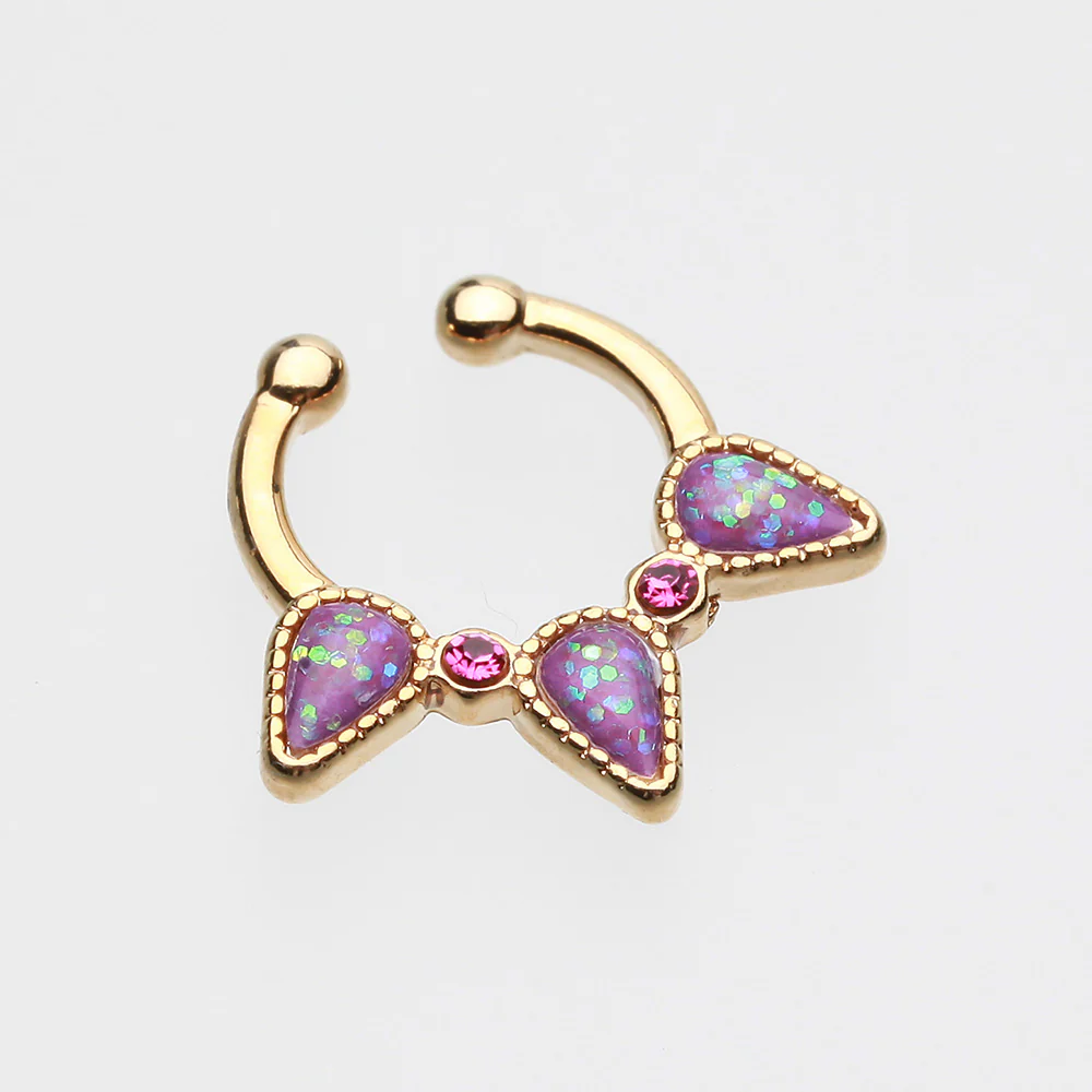 Golden Opal Sparkle Trident Fake Septum Clip-On Ring - Image 3