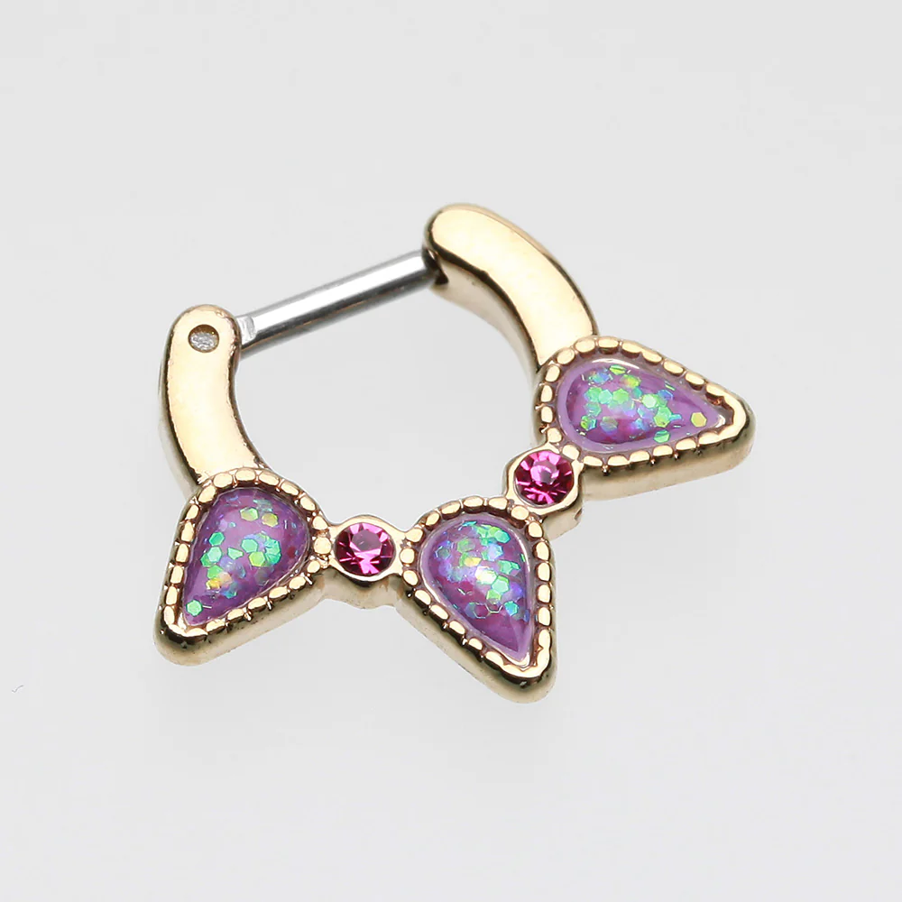 Golden Opal Sparkle Trident Septum Clicker - Image 3