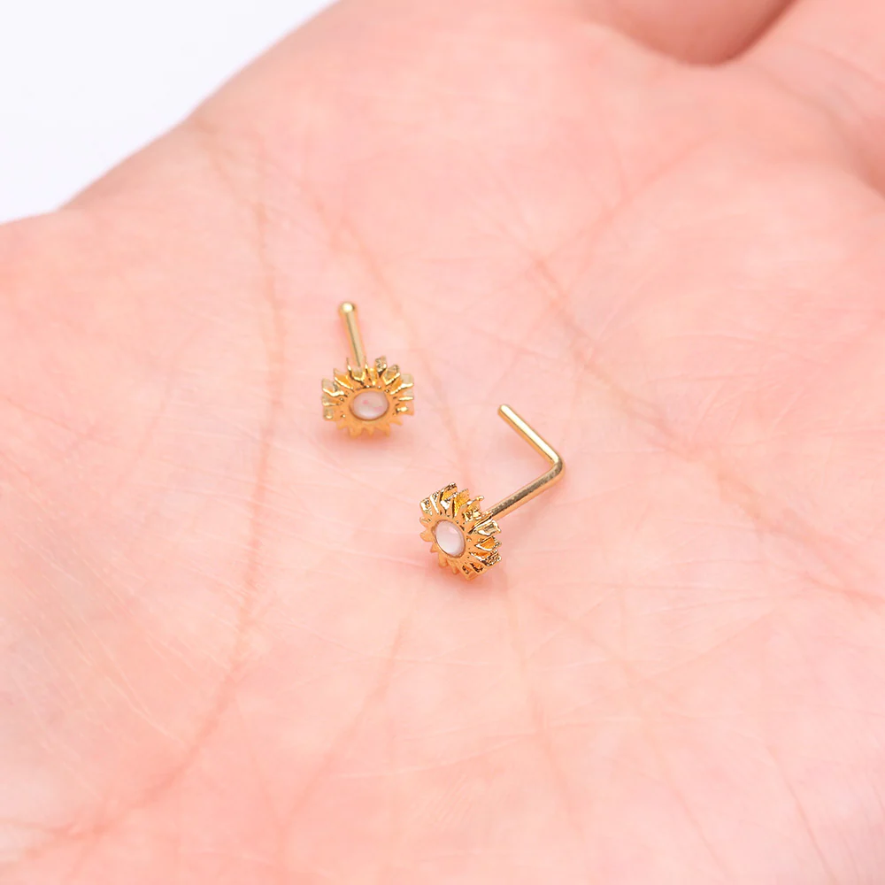 Golden Opalescent Blazing Sun L-Shaped Nose Ring - Image 4