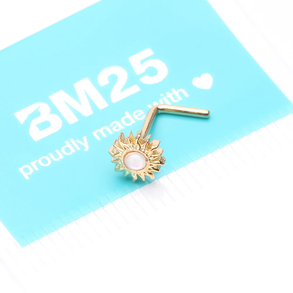 Golden Opalescent Blazing Sun L-Shaped Nose Ring - Image 5