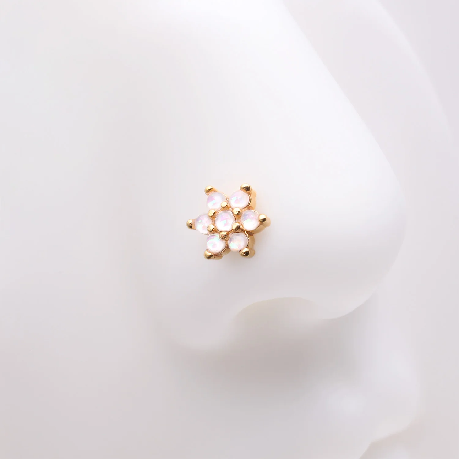 Golden Opalescent Brilliant Flower Sparkle Nose Stud Ring - Image 2