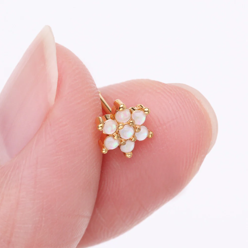 Golden Opalescent Brilliant Flower Sparkle Nose Stud Ring - Image 3