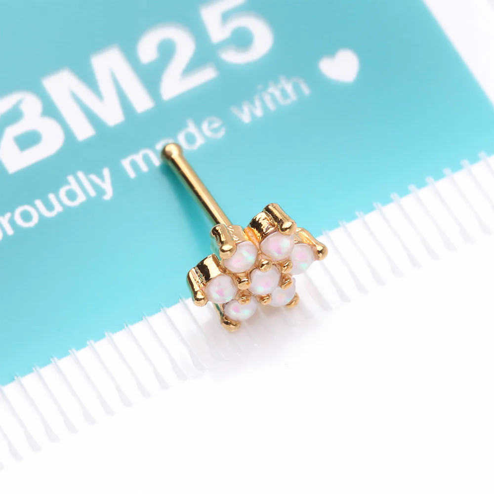 Golden Opalescent Brilliant Flower Sparkle Nose Stud Ring - Image 4