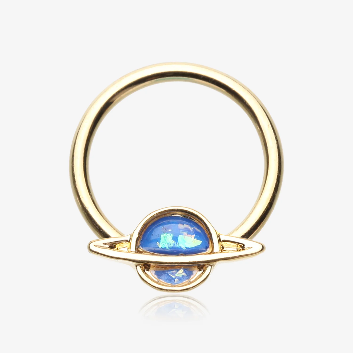 Golden Opalescent Galaxy Planet Captive Bead Ring