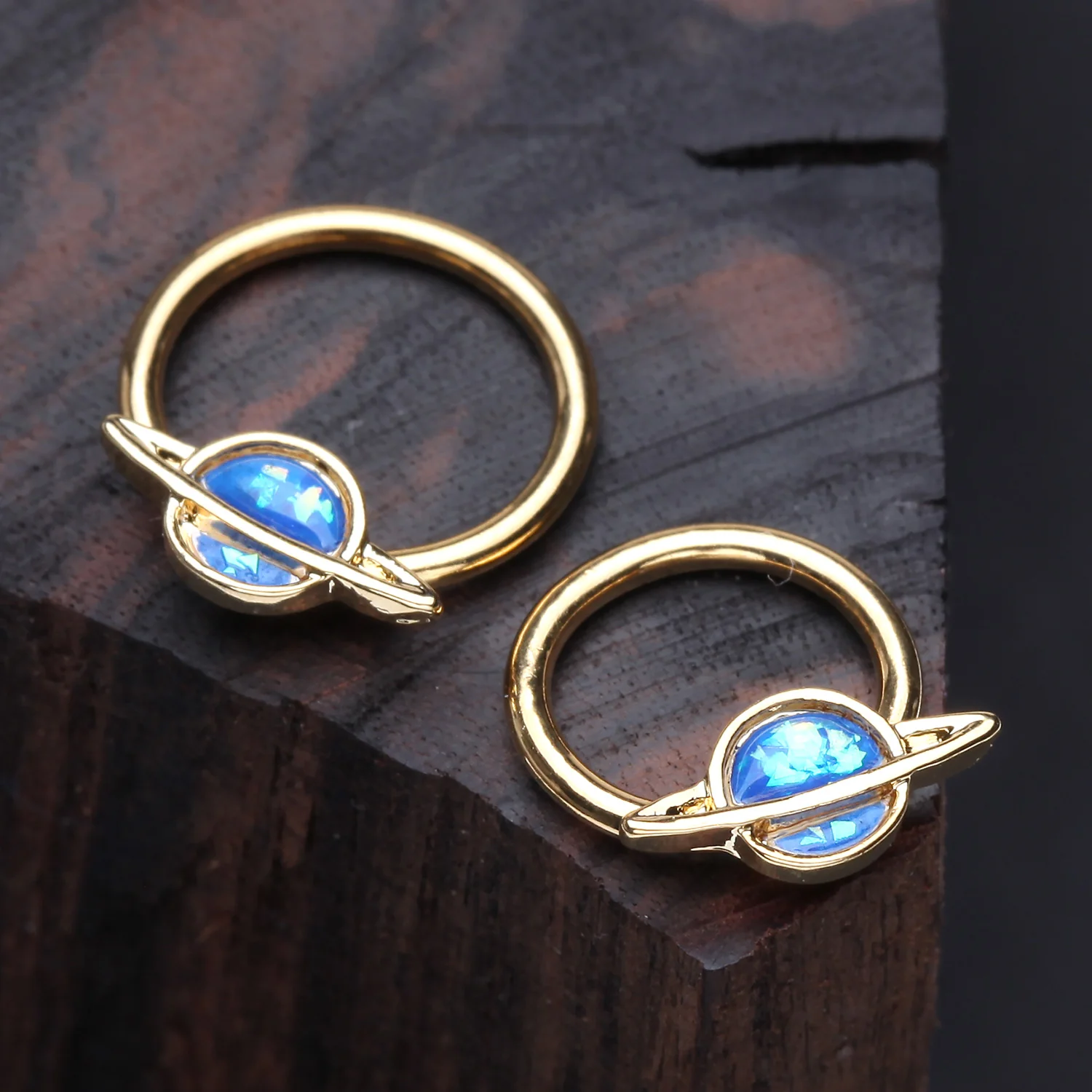 Golden Opalescent Galaxy Planet Captive Bead Ring - Image 2
