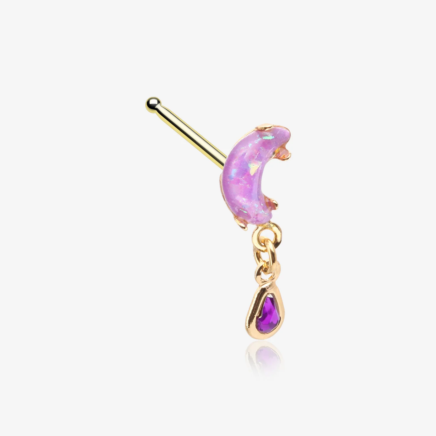 Golden Opalescent Moon Sparkle Teardrop Dangle Nose Stud Ring