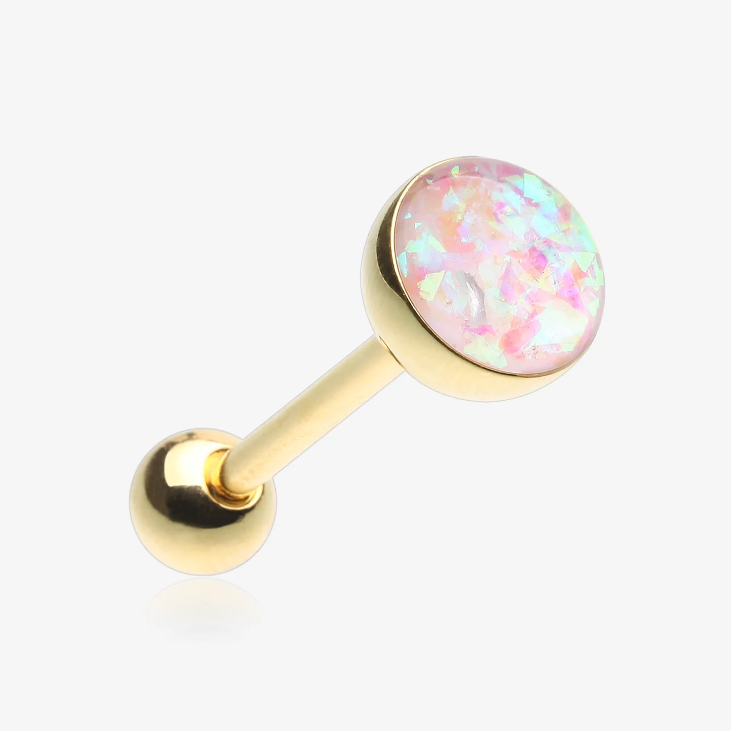 Golden Opalescent Sparkle Barbell Tongue Ring