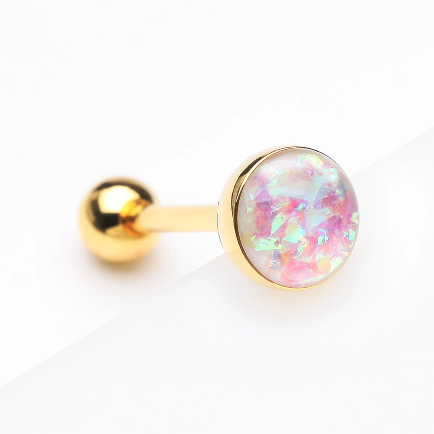 Golden Opalescent Sparkle Barbell Tongue Ring - Image 2