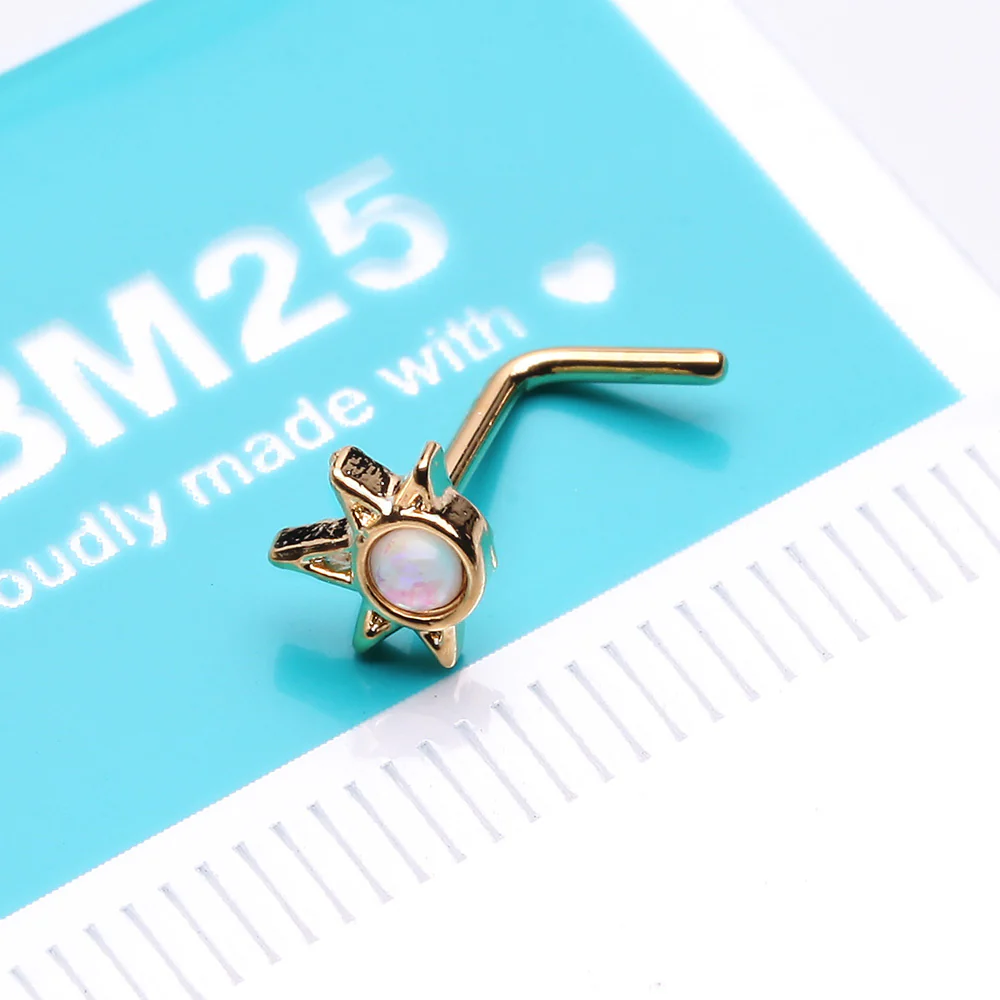 Golden Opalescent Sparkle Starburst L-Shaped Nose Ring - Image 3