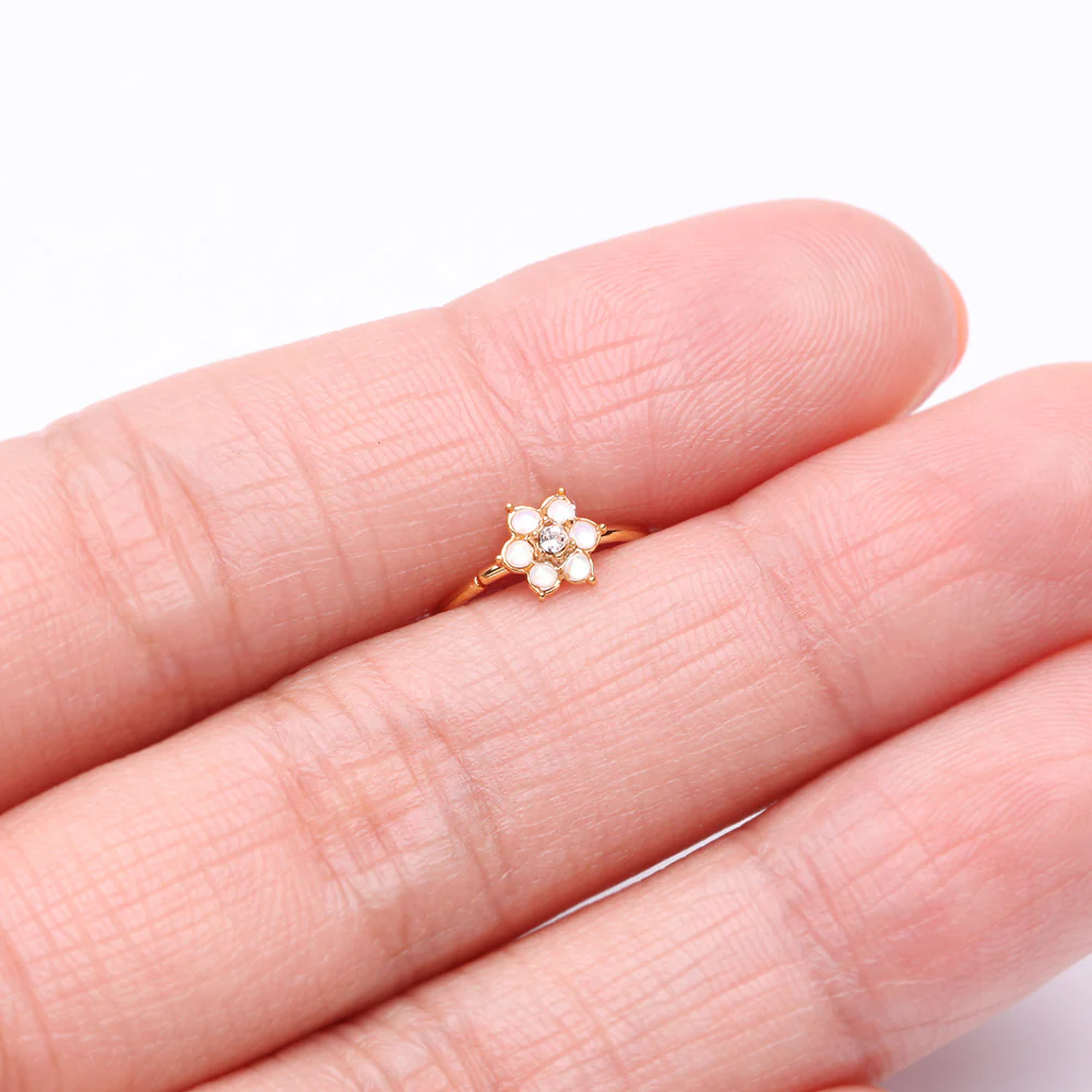 Golden Opalescent Spring Flower Sparkle Bendable Hoop Ring - Image 3