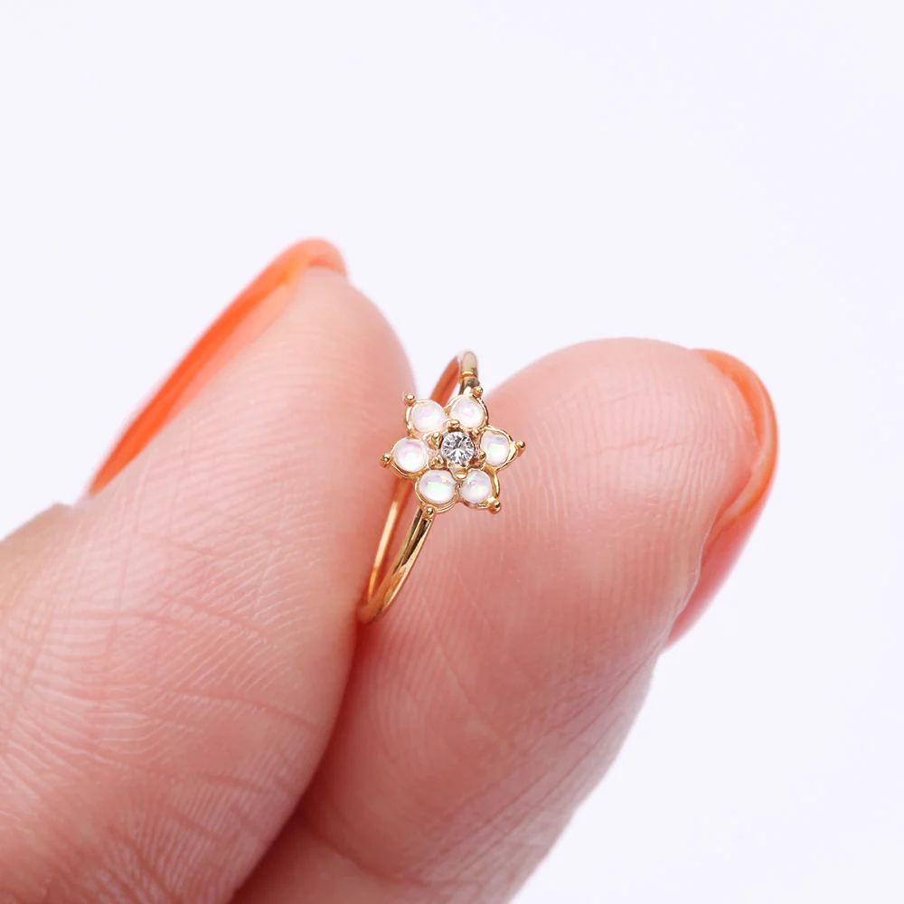 Golden Opalescent Spring Flower Sparkle Bendable Hoop Ring - Image 4