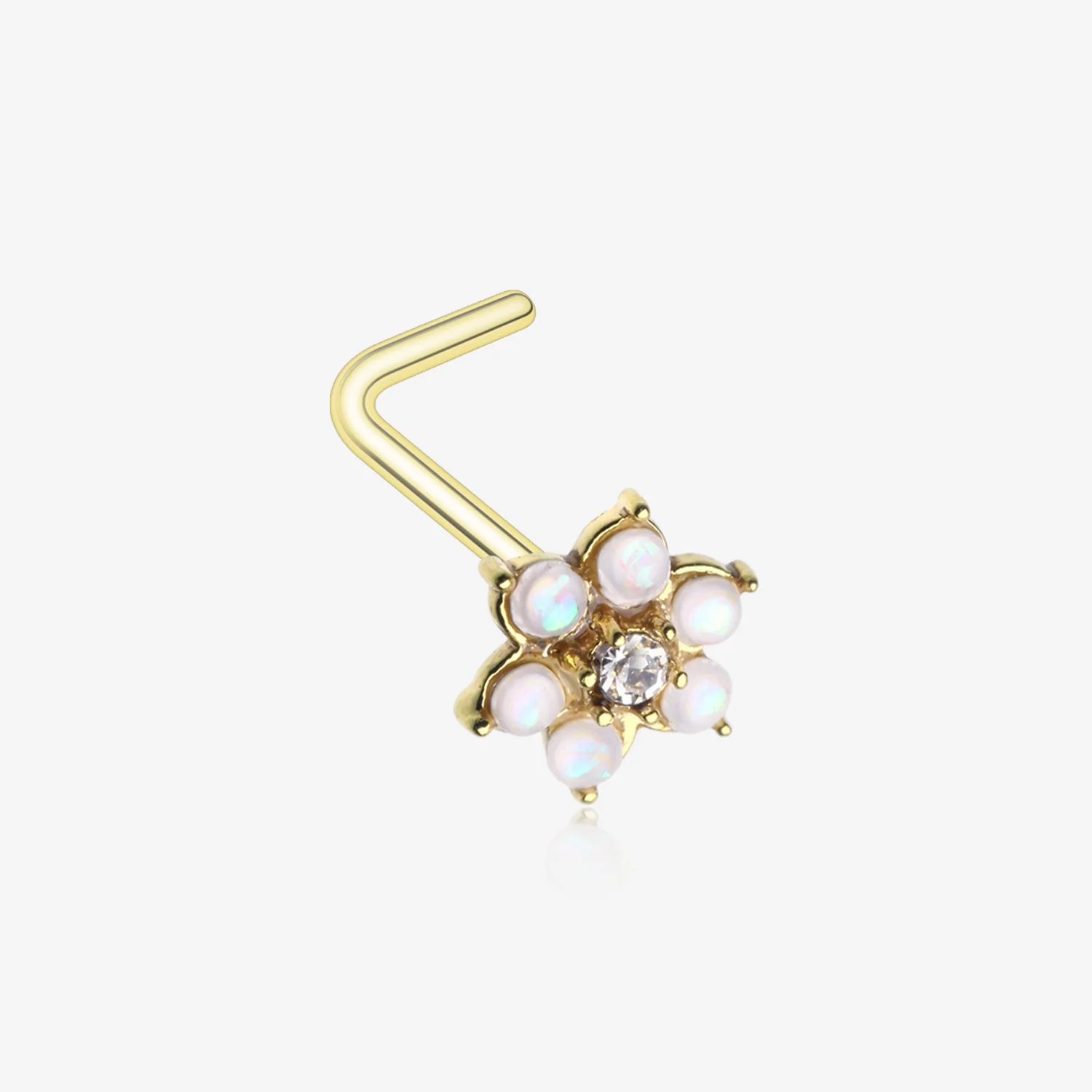 Golden Opalescent Spring Flower Sparkle L-Shaped Nose Ring
