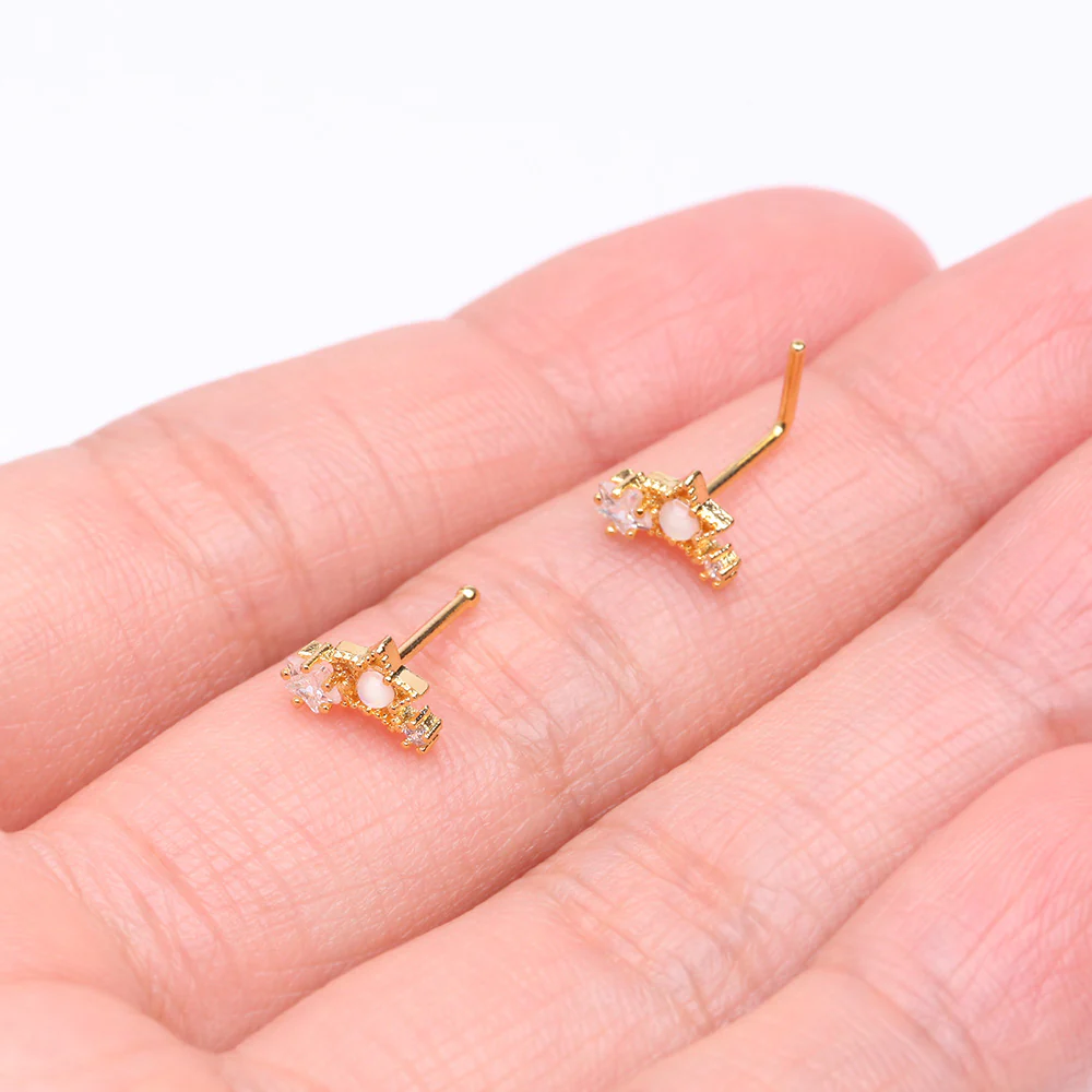 Golden Opalescent Star Sparkles L-Shaped Nose Ring - Image 4
