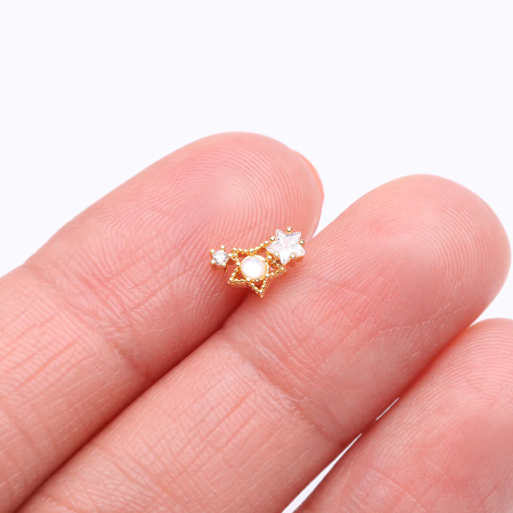 Golden Opalescent Star Sparkles Nose Stud Ring - Image 3