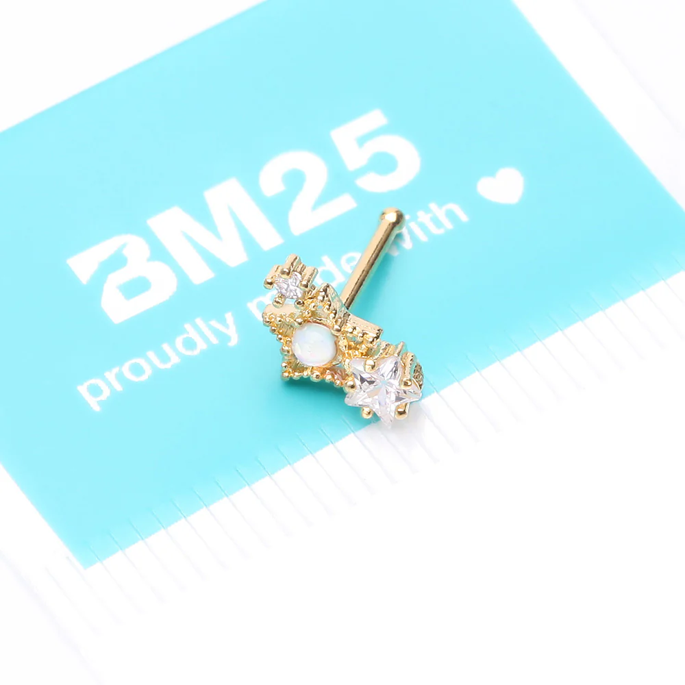 Golden Opalescent Star Sparkles Nose Stud Ring - Image 5