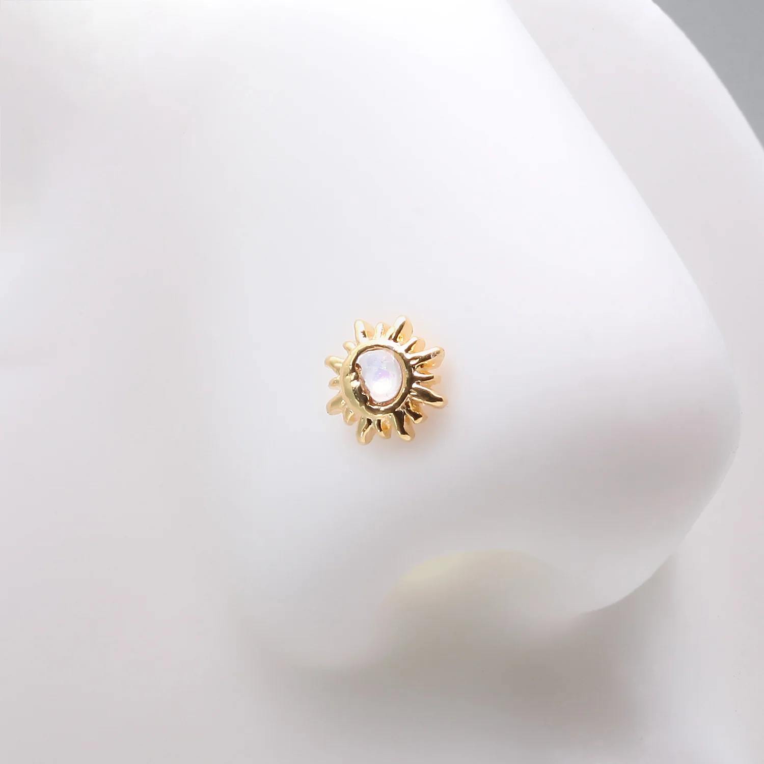 Golden Opalescent Sun and Crescent Moon L-Shaped Nose Ring - Image 2