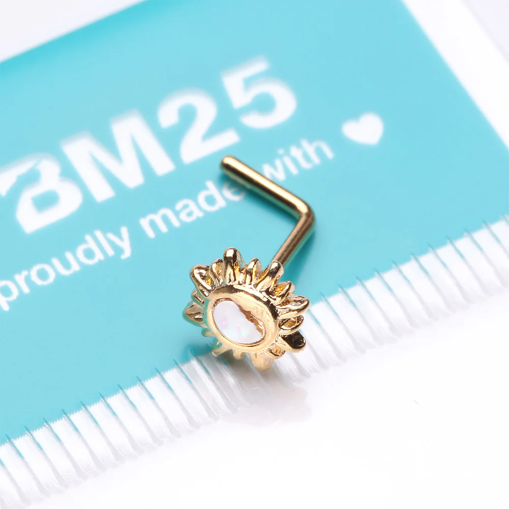 Golden Opalescent Sun and Crescent Moon L-Shaped Nose Ring - Image 4