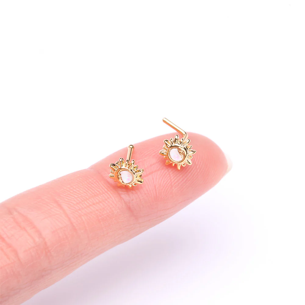 Golden Opalescent Sun and Crescent Moon Nose Stud Ring - Image 3