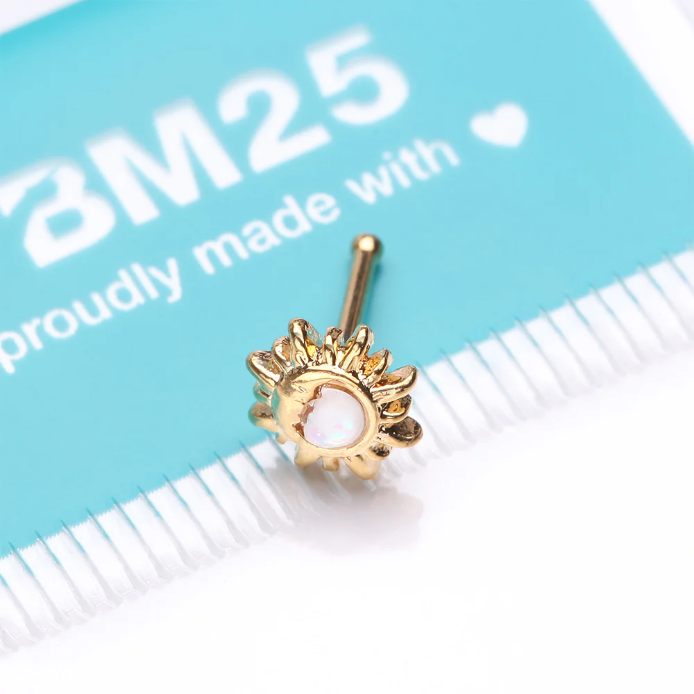 Golden Opalescent Sun and Crescent Moon Nose Stud Ring - Image 4