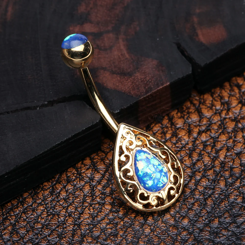 Golden Opalescent Victorian Filigree Belly Button Ring - Image 3