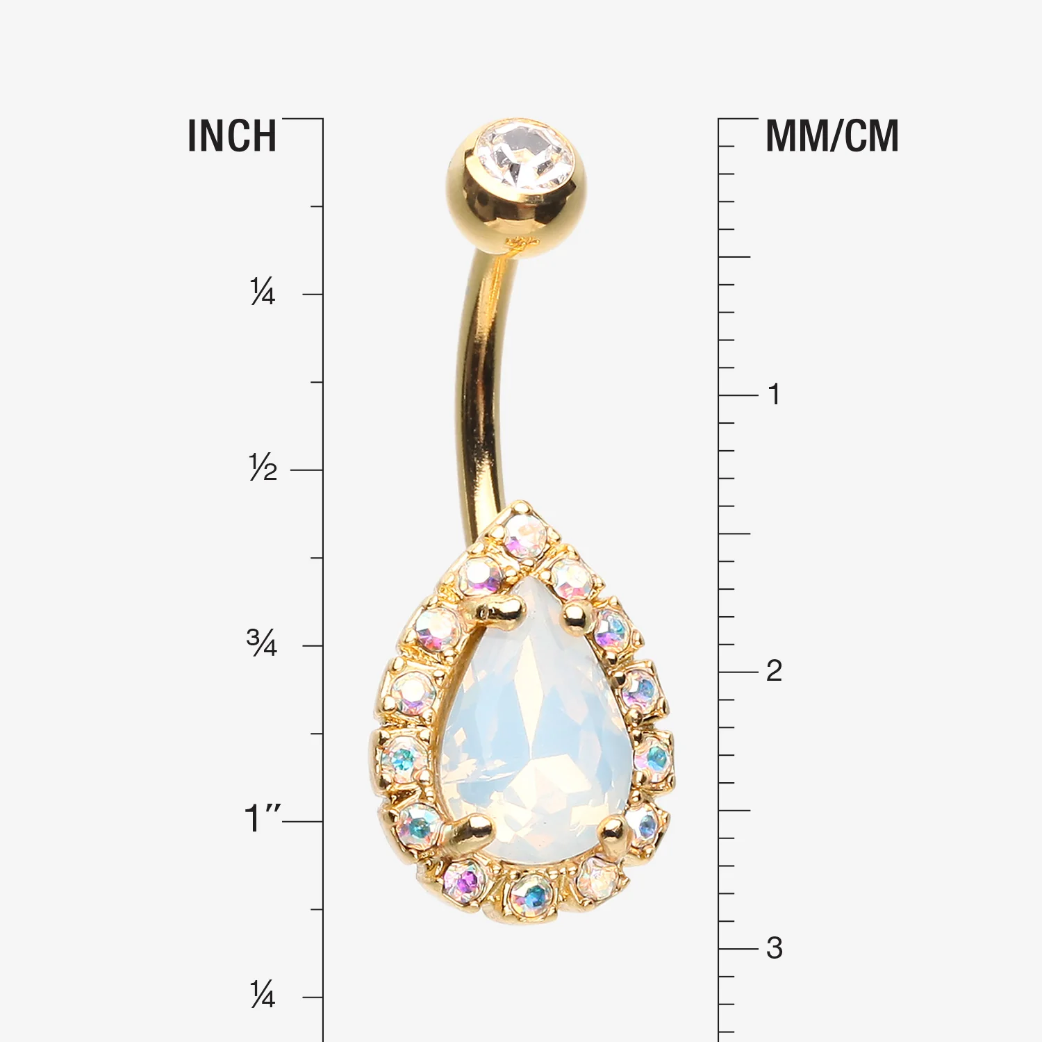 Golden Opalite Aurora Sparkle Teardrop Belly Button Ring - Image 2