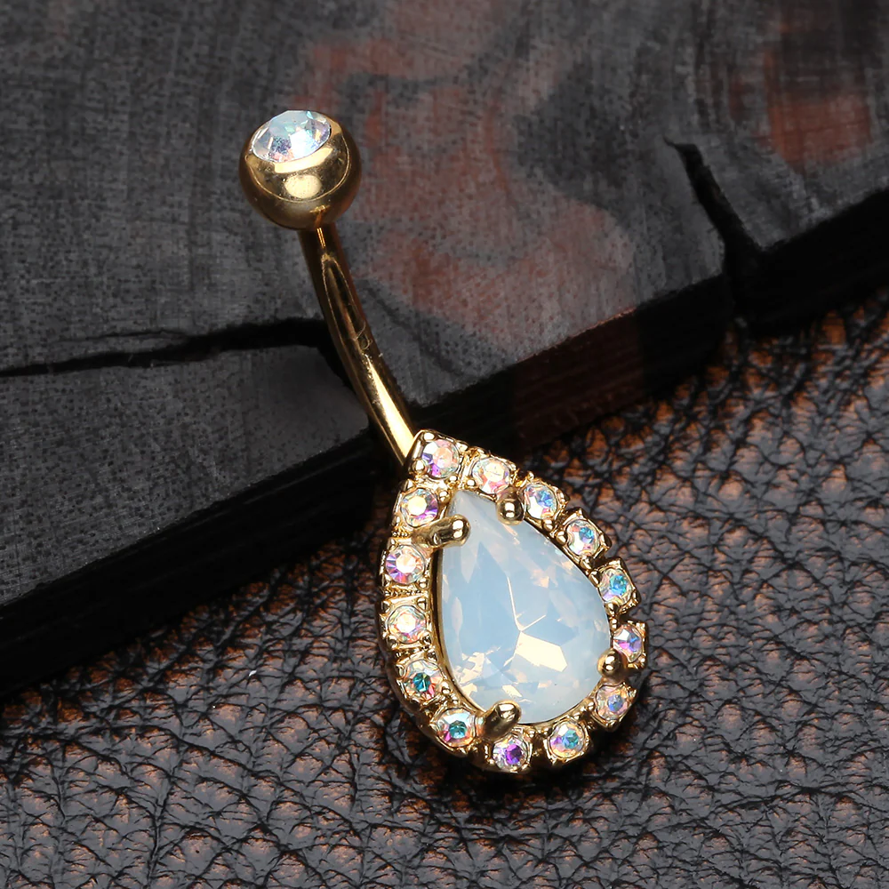Golden Opalite Aurora Sparkle Teardrop Belly Button Ring - Image 3