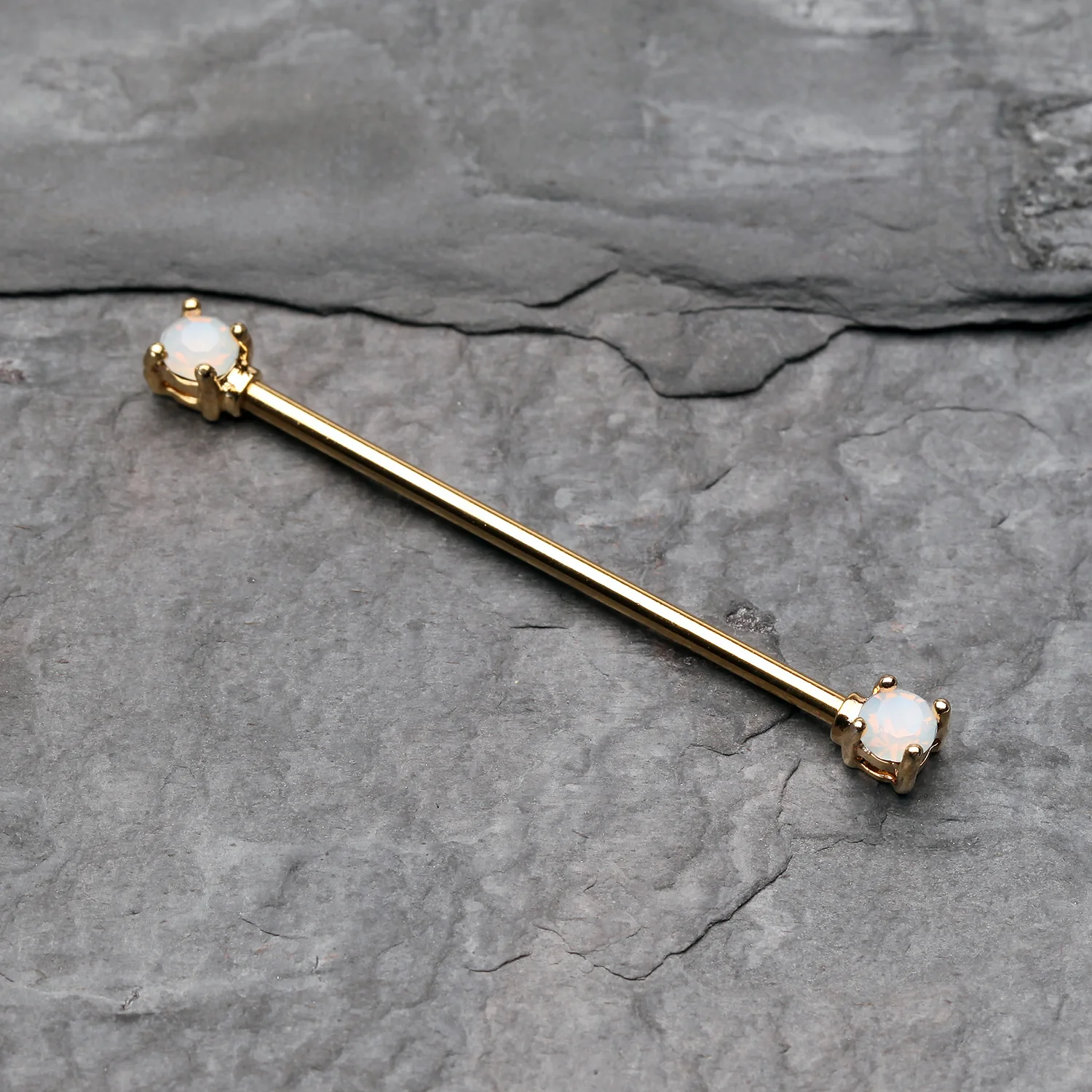 Golden Opalite Gem Prong Industrial Barbell - Image 2