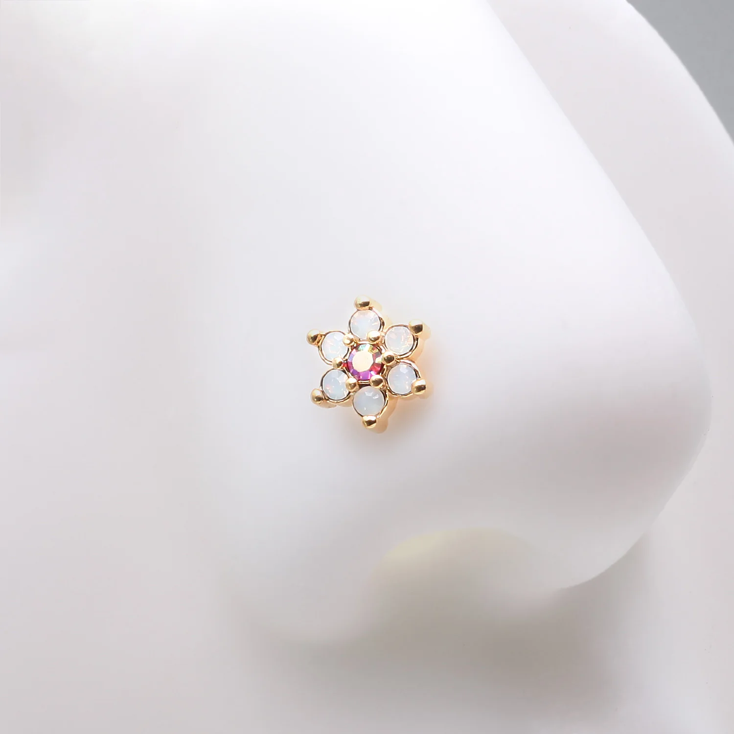 Golden Opalite Rose Spring Flower Sparkle Nose Stud Ring - Image 2