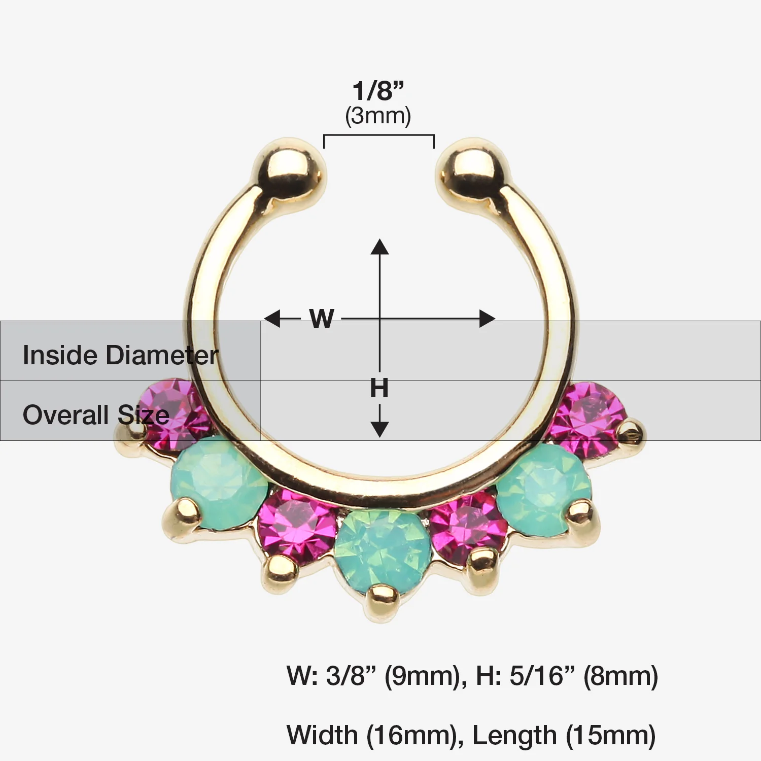 Golden Opalite Sparkle Deuce Fake Septum Clip-On Ring - Image 2