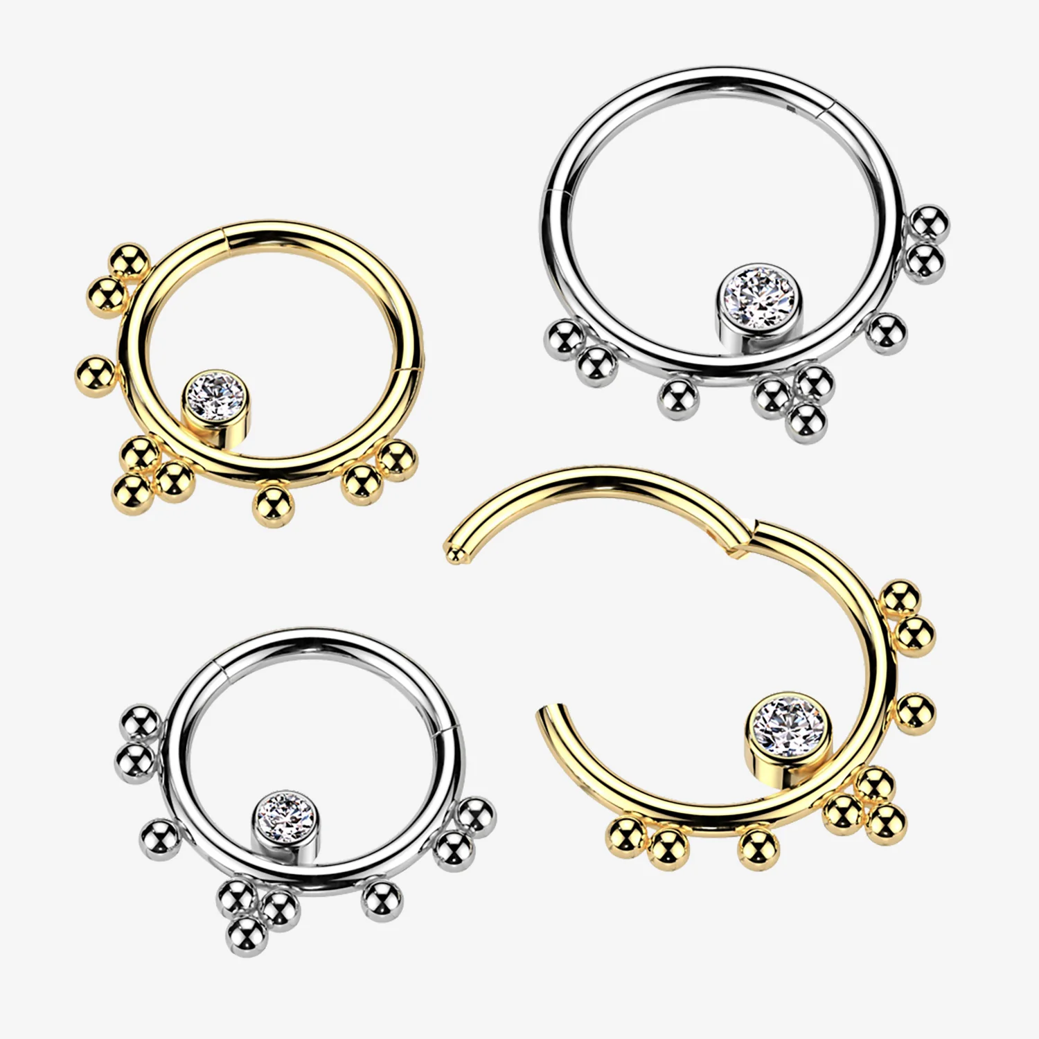 Golden Ornate Bali Beads Sparkle Clicker Hoop Ring - Image 2