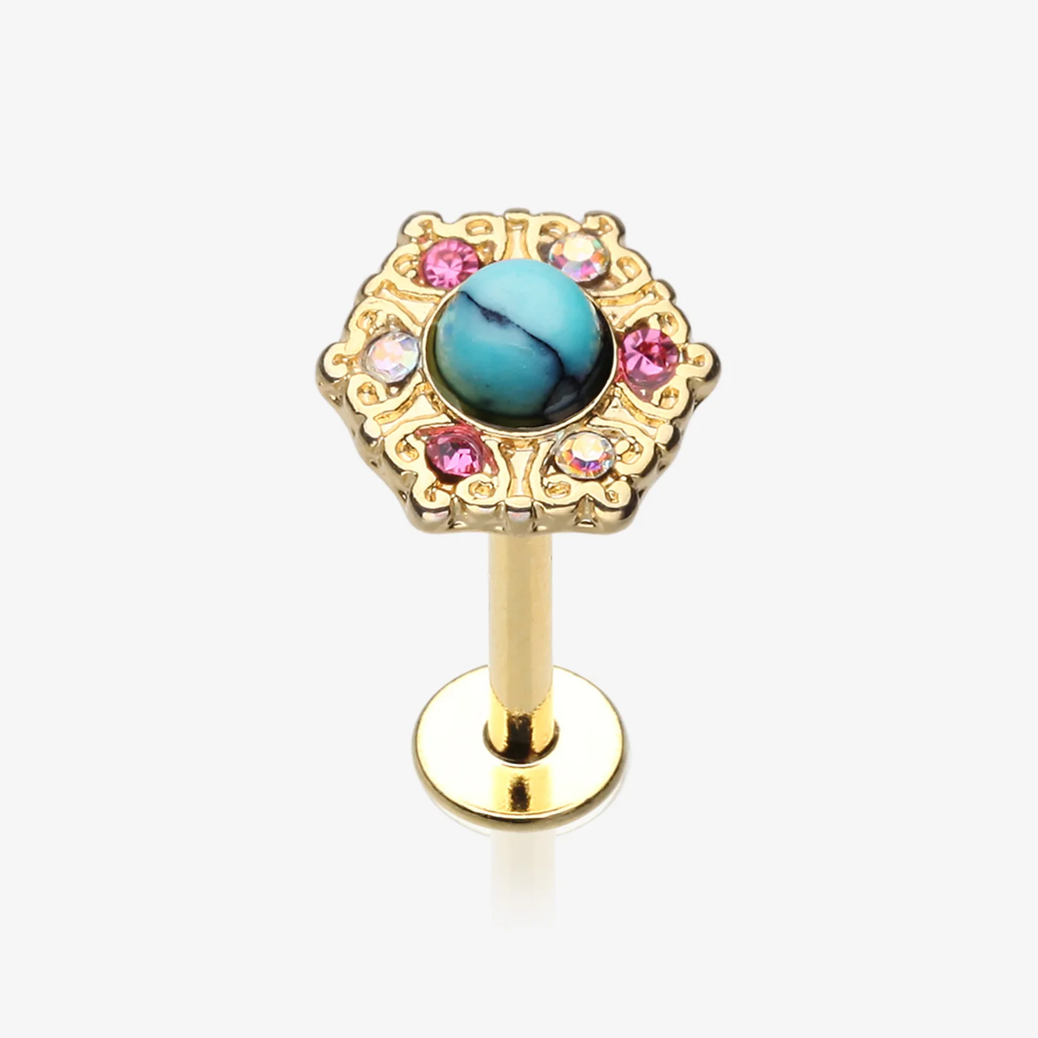 Golden Ornate Mandala Sparkle Turquoise Labret