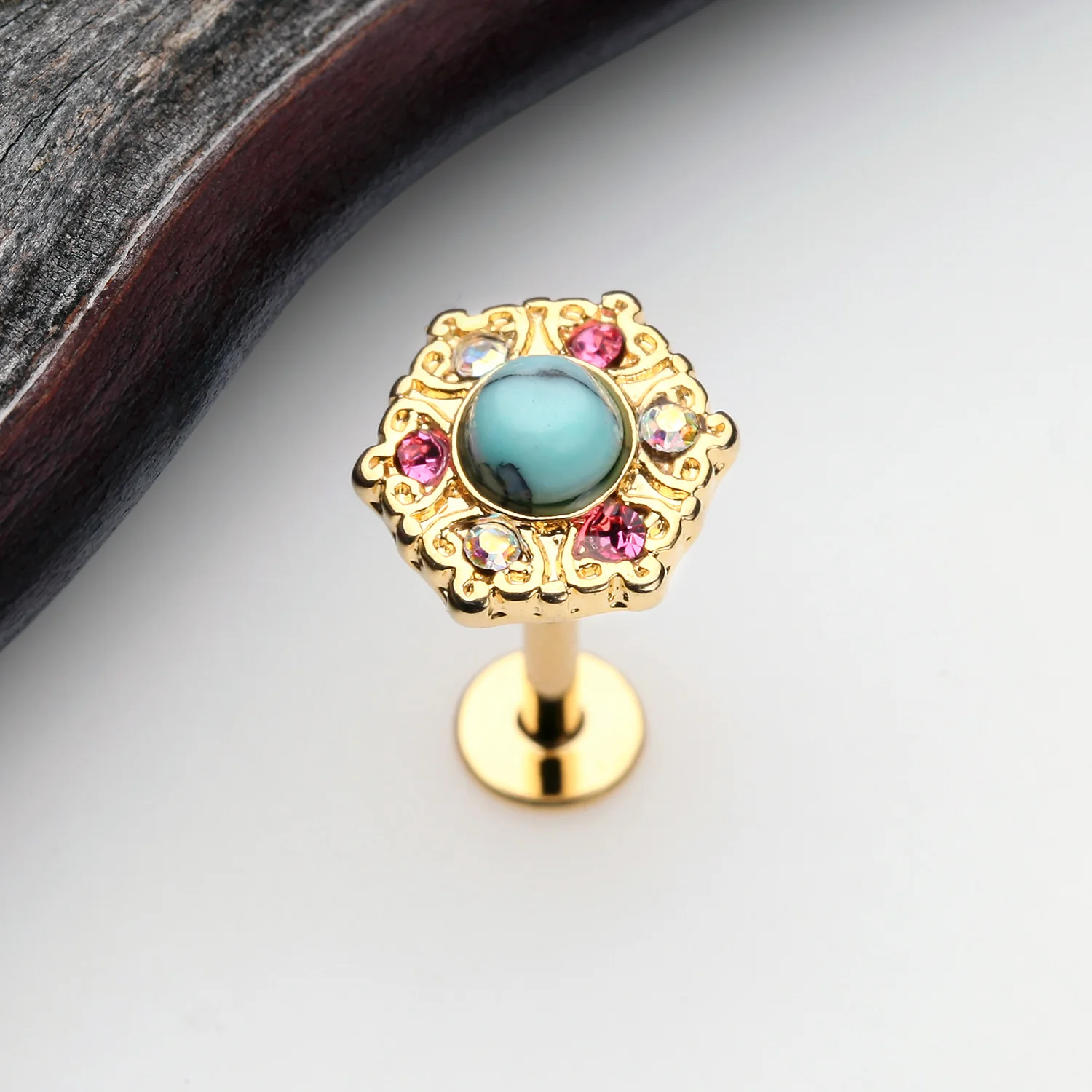Golden Ornate Mandala Sparkle Turquoise Labret - Image 2