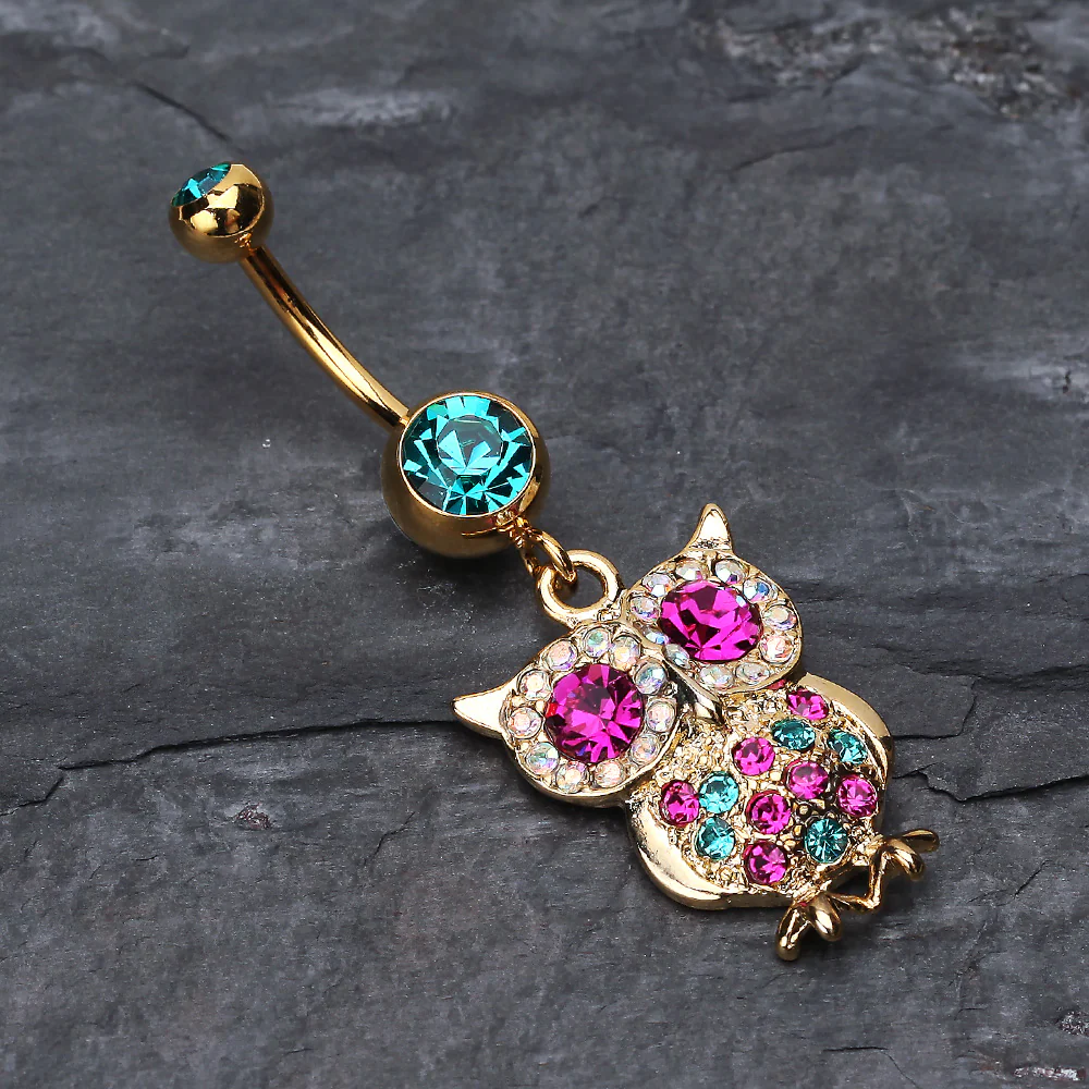 Golden Owl Sparkle Belly Ring - Image 3
