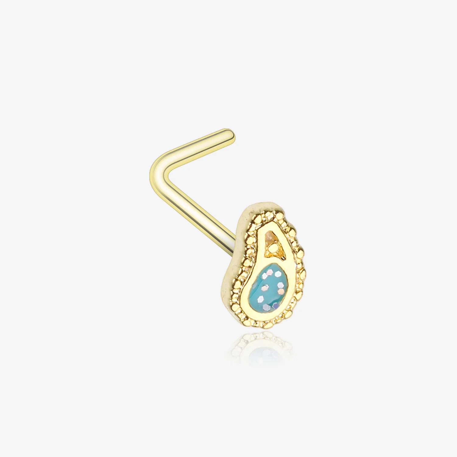 Golden Paisley Mandala Sparkle L-Shaped Nose Ring