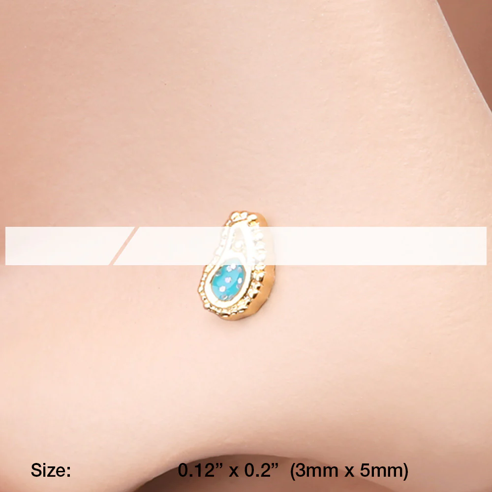 Golden Paisley Mandala Sparkle L-Shaped Nose Ring - Image 3