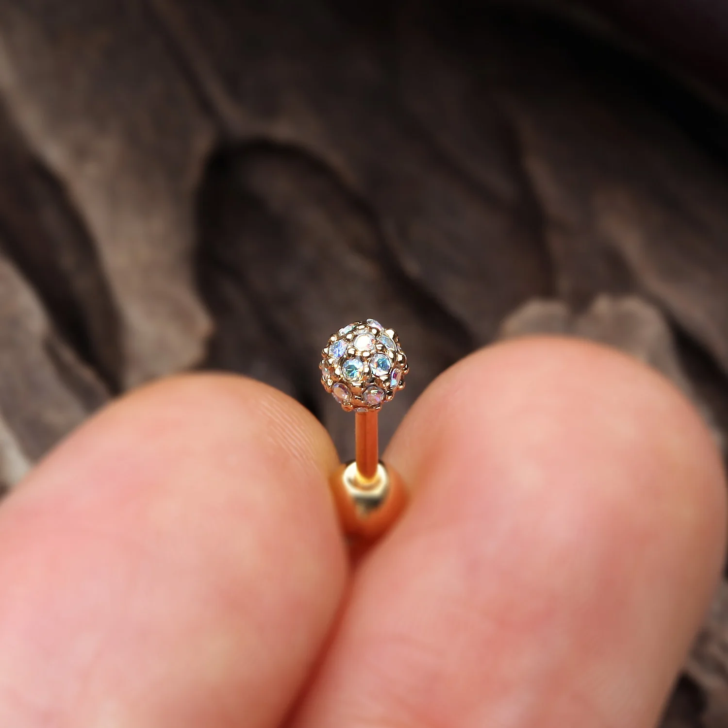 Golden Pave Sparkle Full Dome Cartilage Tragus Earring - Image 2