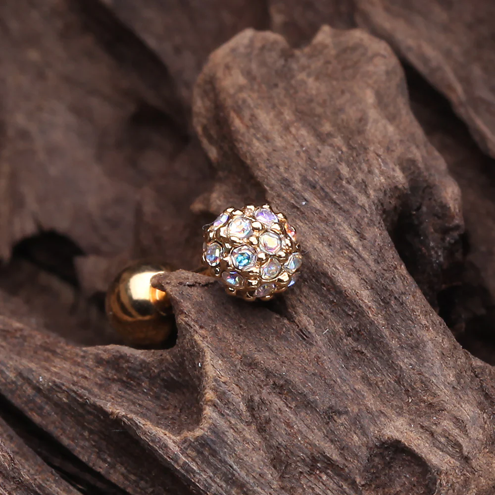 Golden Pave Sparkle Full Dome Cartilage Tragus Earring - Image 3