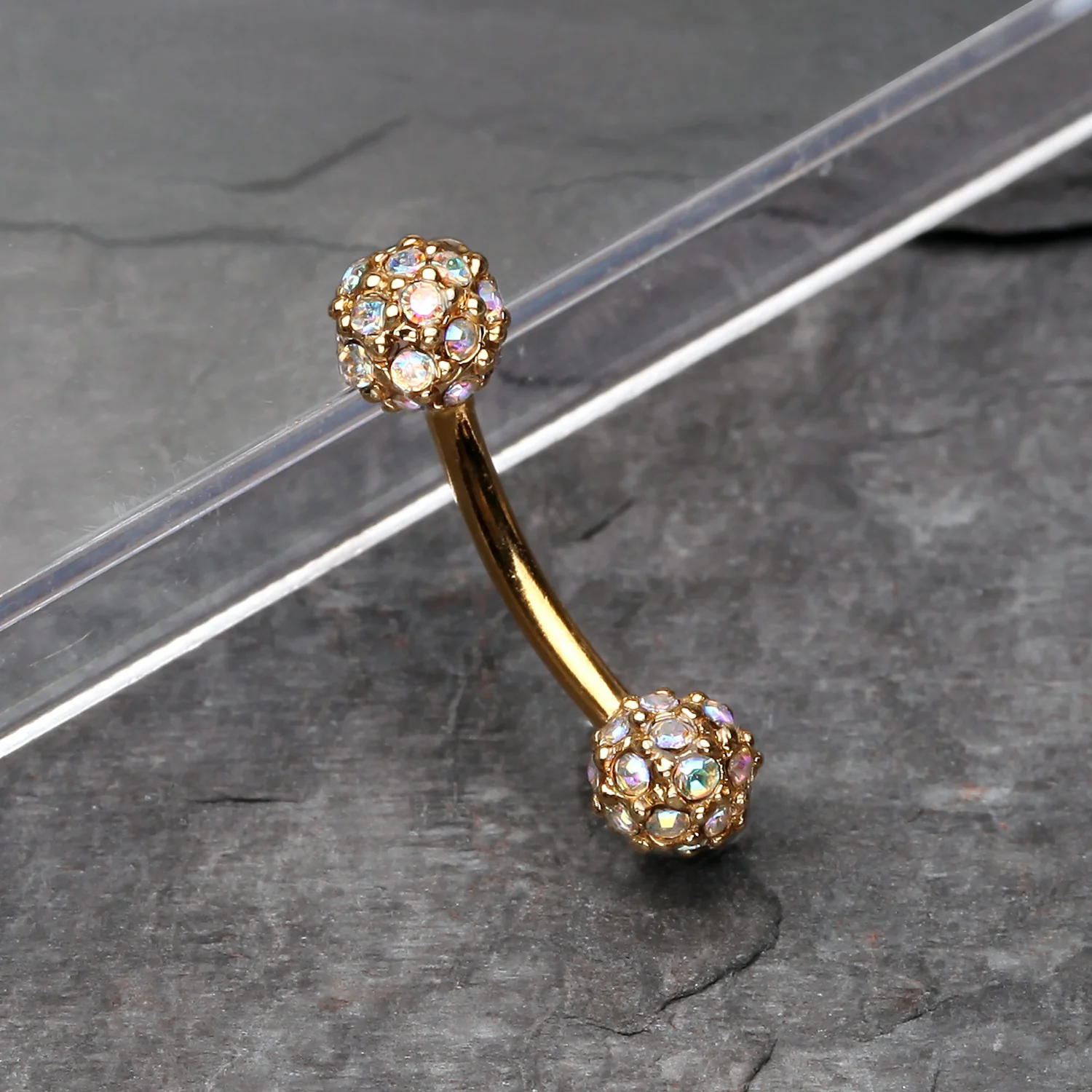 Golden Pave Sparkle Full Dome Curved Barbell Ring - Image 2