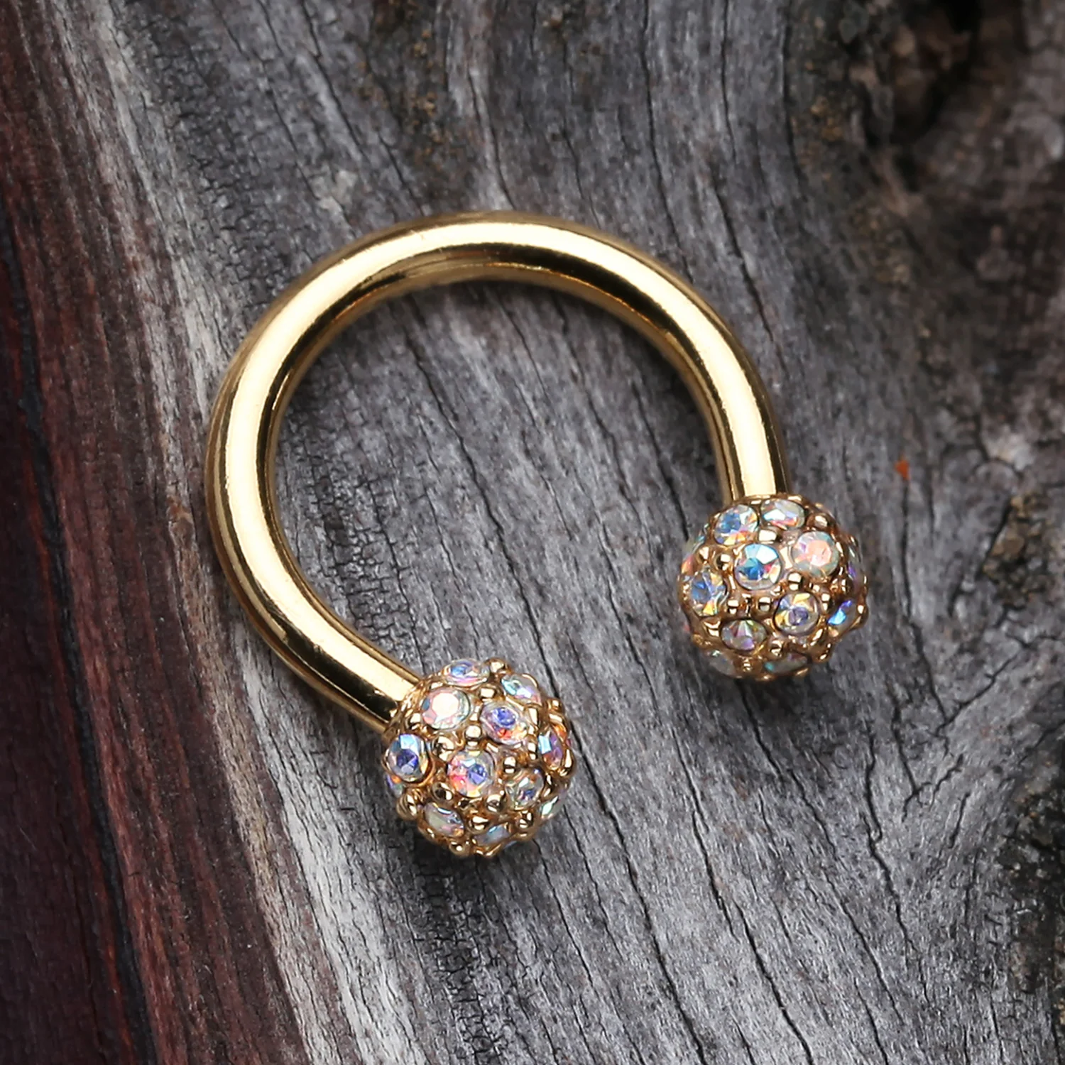 Golden Pave Sparkle Full Dome Horseshoe Circular Barbell - Image 2