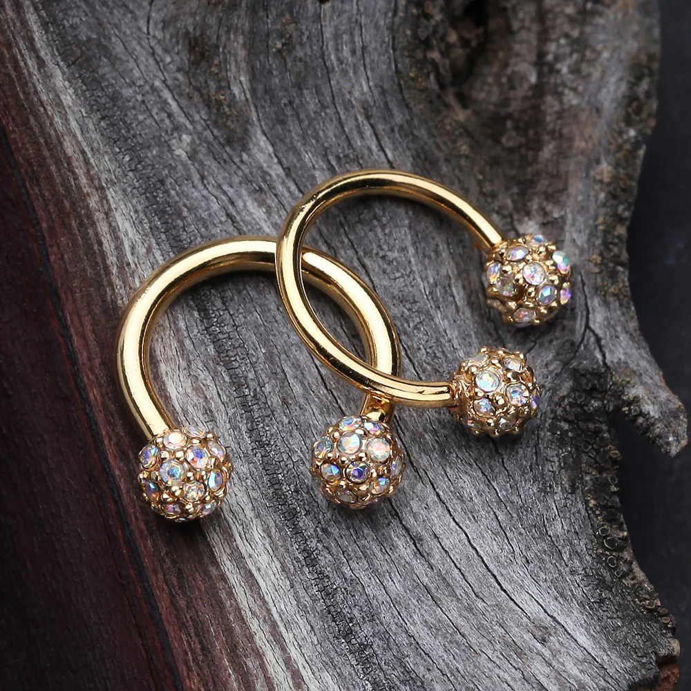 Golden Pave Sparkle Full Dome Horseshoe Circular Barbell - Image 3