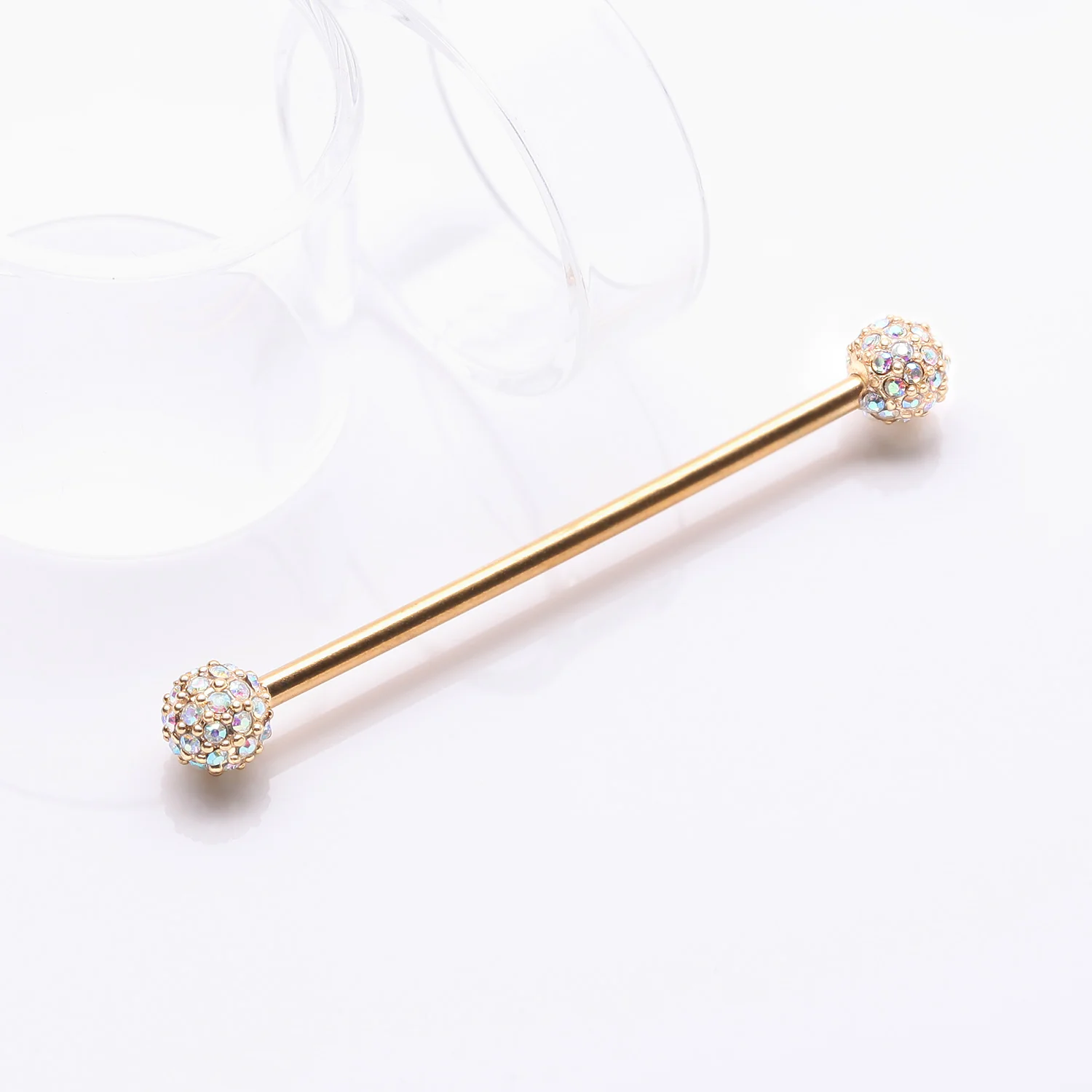 Golden Pave Sparkle Full Dome Industrial Barbell - Image 2