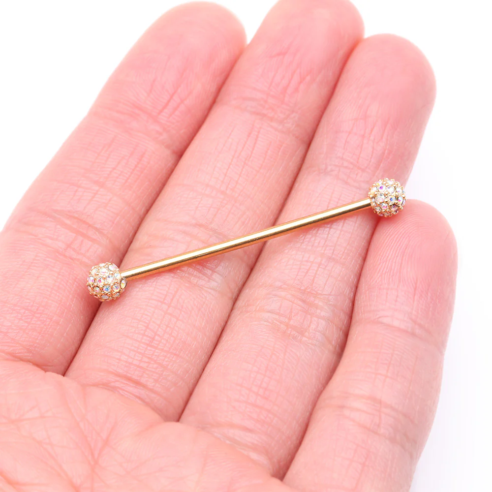 Golden Pave Sparkle Full Dome Industrial Barbell - Image 3