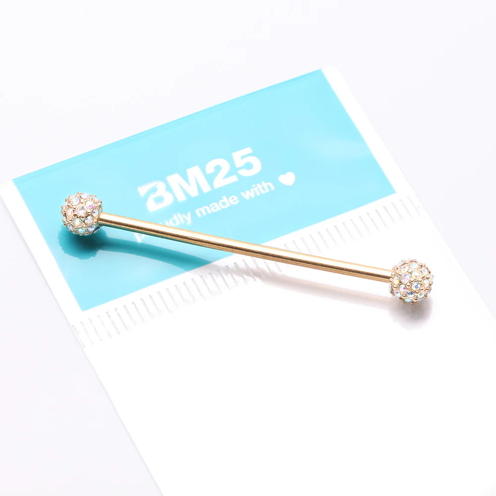 Golden Pave Sparkle Full Dome Industrial Barbell - Image 5