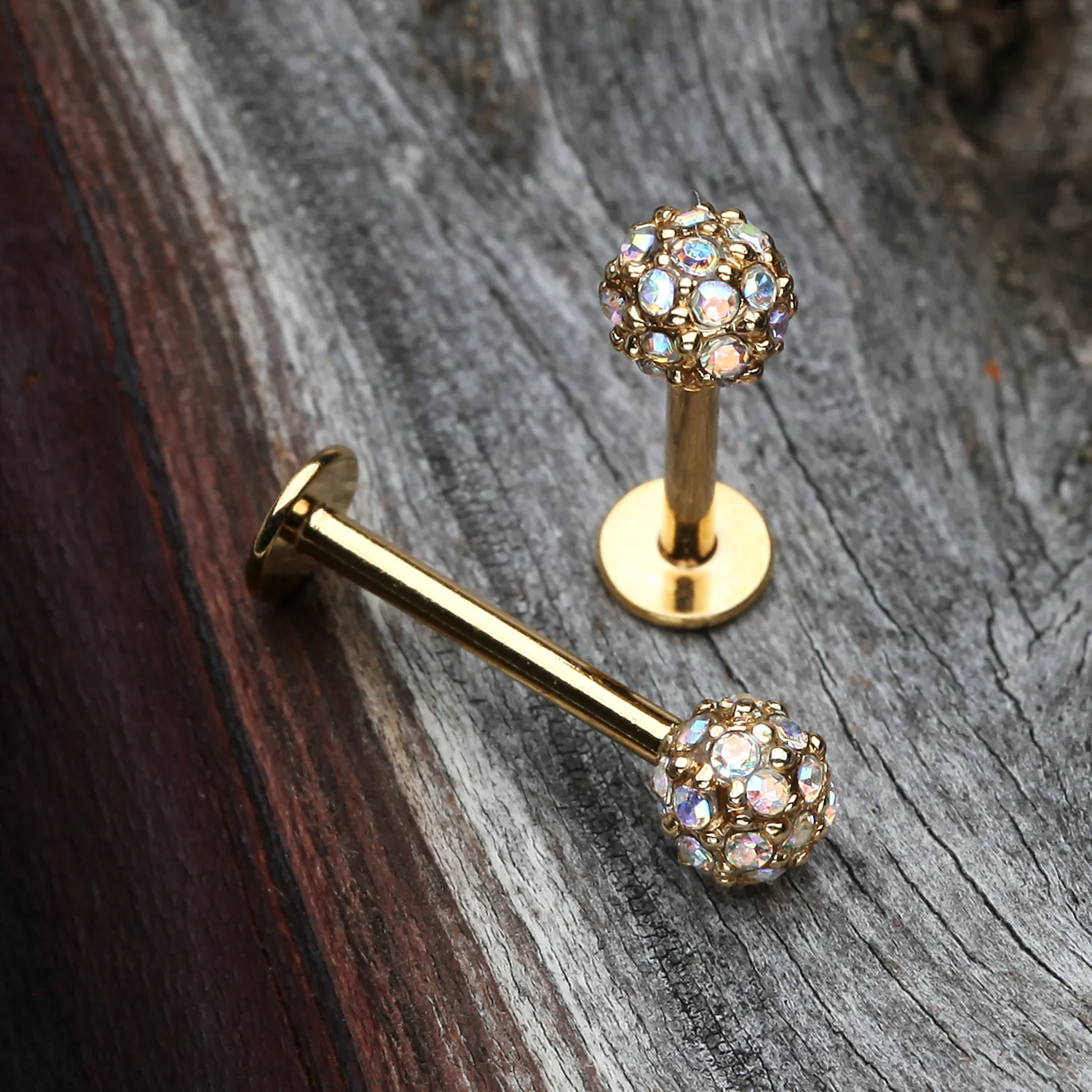 Golden Pave Sparkle Full Dome Top Steel Labret - Image 2