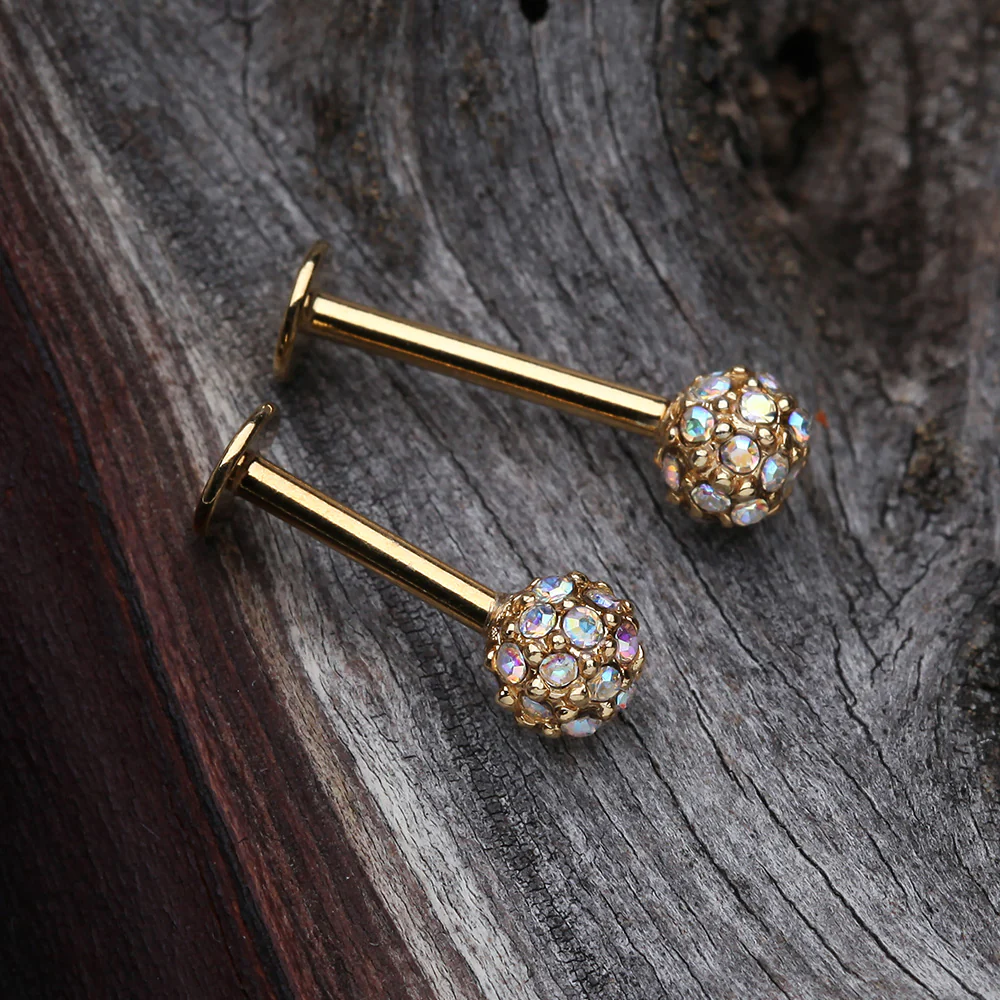 Golden Pave Sparkle Full Dome Top Steel Labret - Image 3